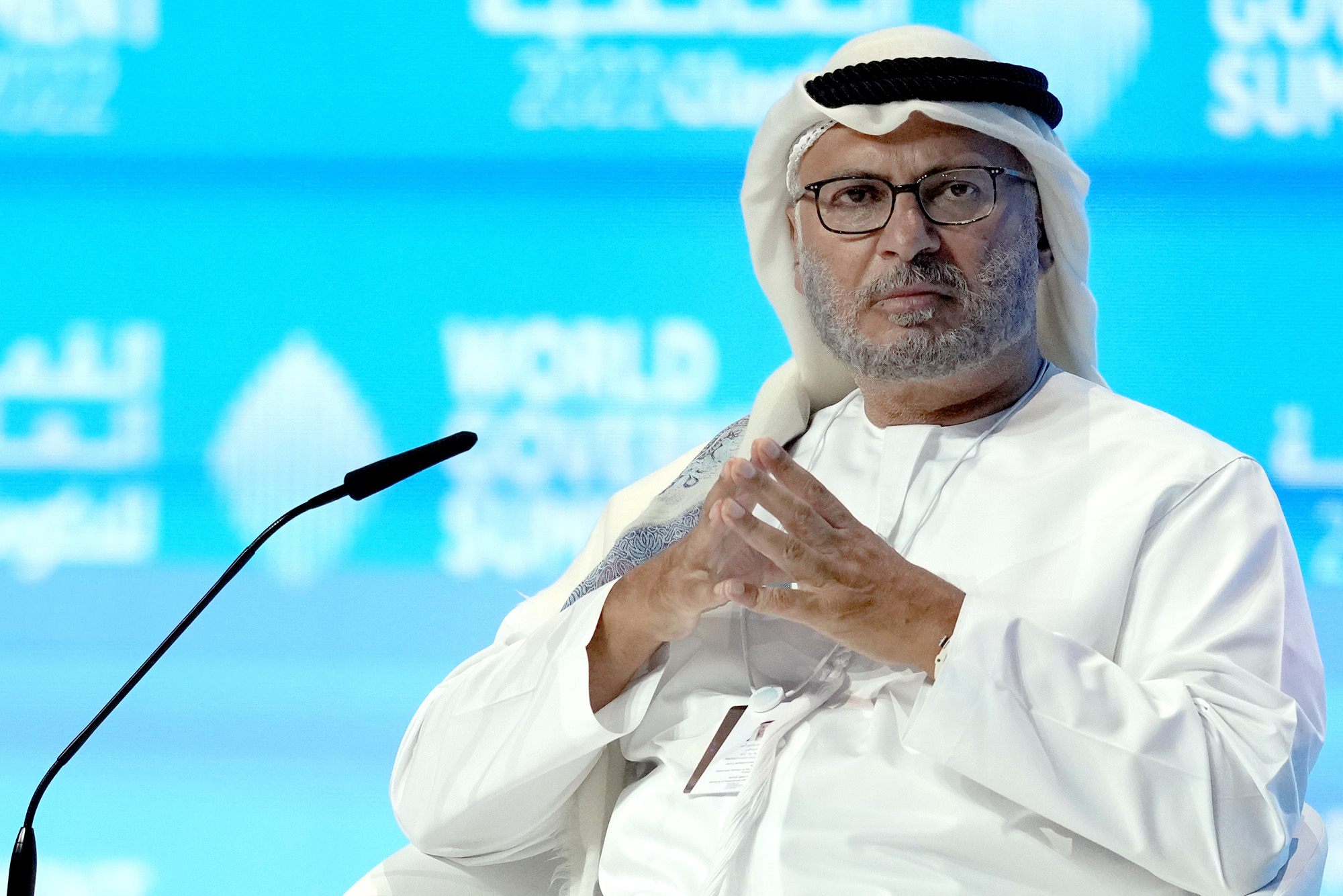 Emirati Minister of State for Foreign Affairs Anwar Gargash attends World Government Summit at the Dubai Expo 2020, in Dubai, United Arab Emirates, on March 29.