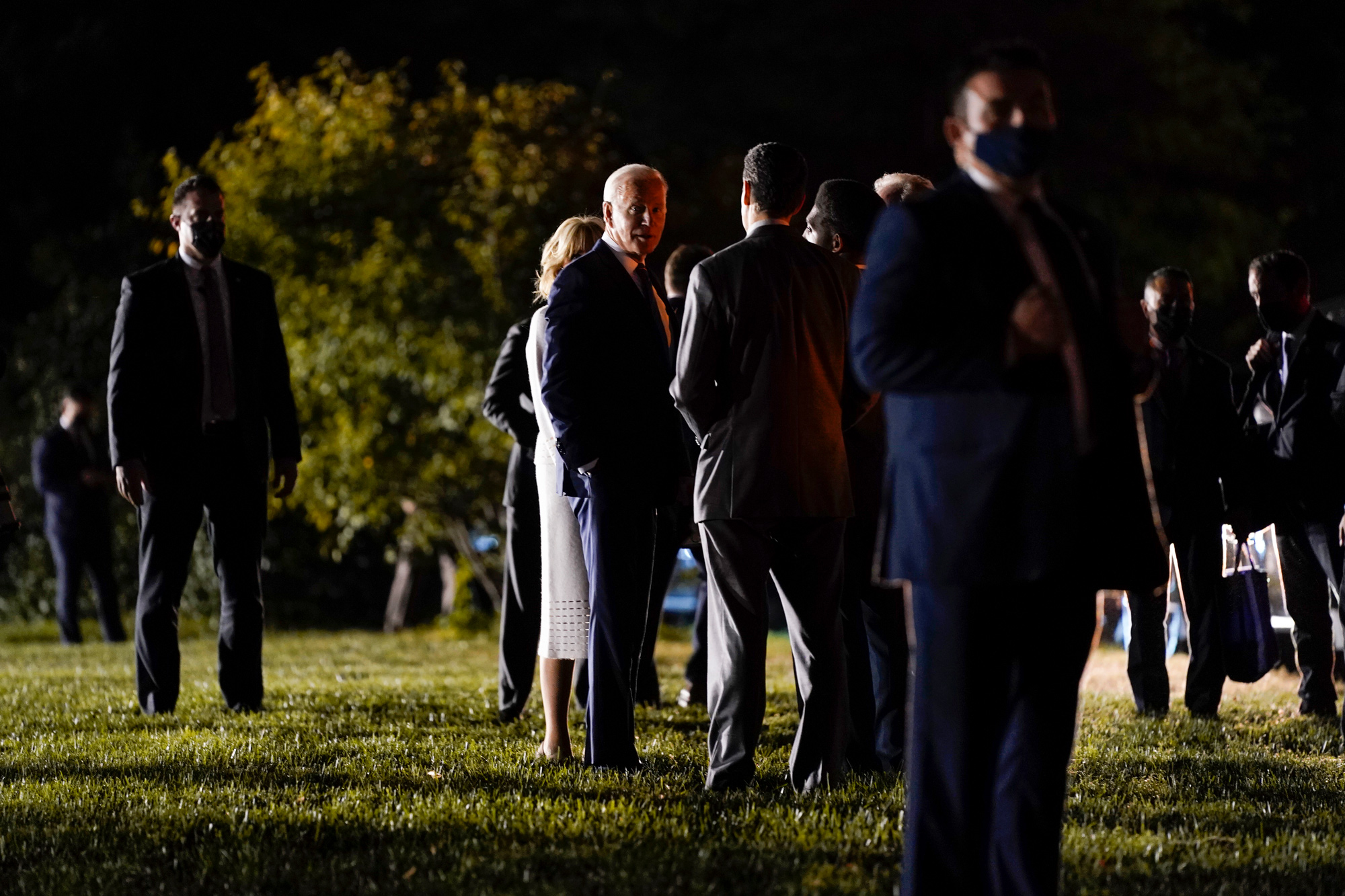 President Joe Biden waits after landing on Marine One as he heads to participate in a CNN town hall at the Baltimore Center Stage Pearlstone Theater on October 21 in Baltimore. 