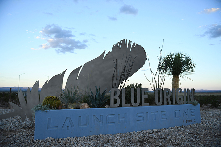 The entrance to Blue Origin's Launch Site One outside of Van Horn, Texas on October 11, 2021.