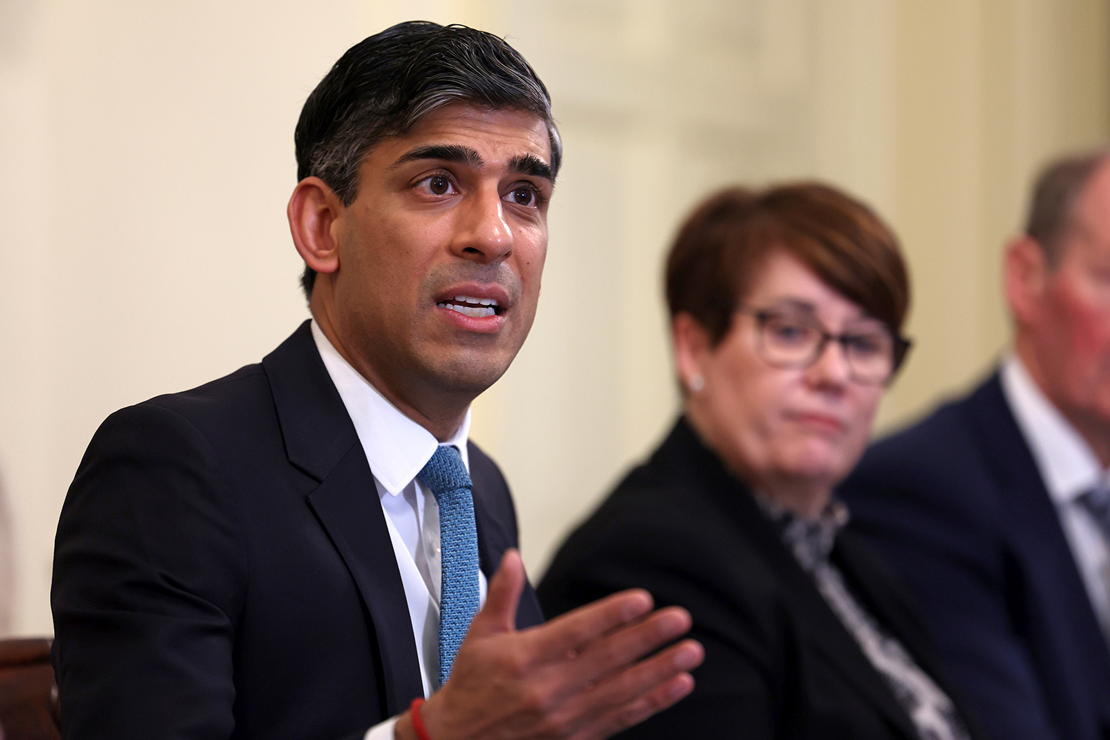 Britain's Prime Minister Rishi Sunak speaks during a meeting in London on February 14.