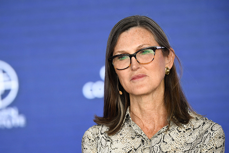 Cathie Wood, chief executive officer and chief investment officer, Ark Invest, speaks during the Milken Institute Global Conference on May 2, 2022 in Beverly Hills, California. 