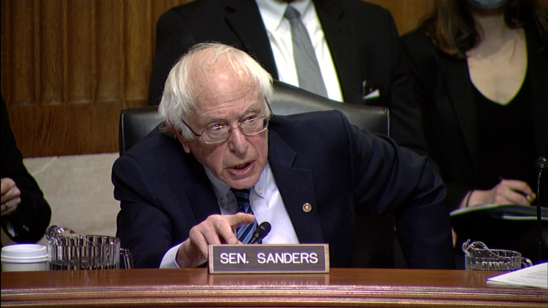 Senator from Vermont Bernie Sanders addressing Norfolk Southern CEO Alan Shaw during today's hearing on Capitol Hill.
