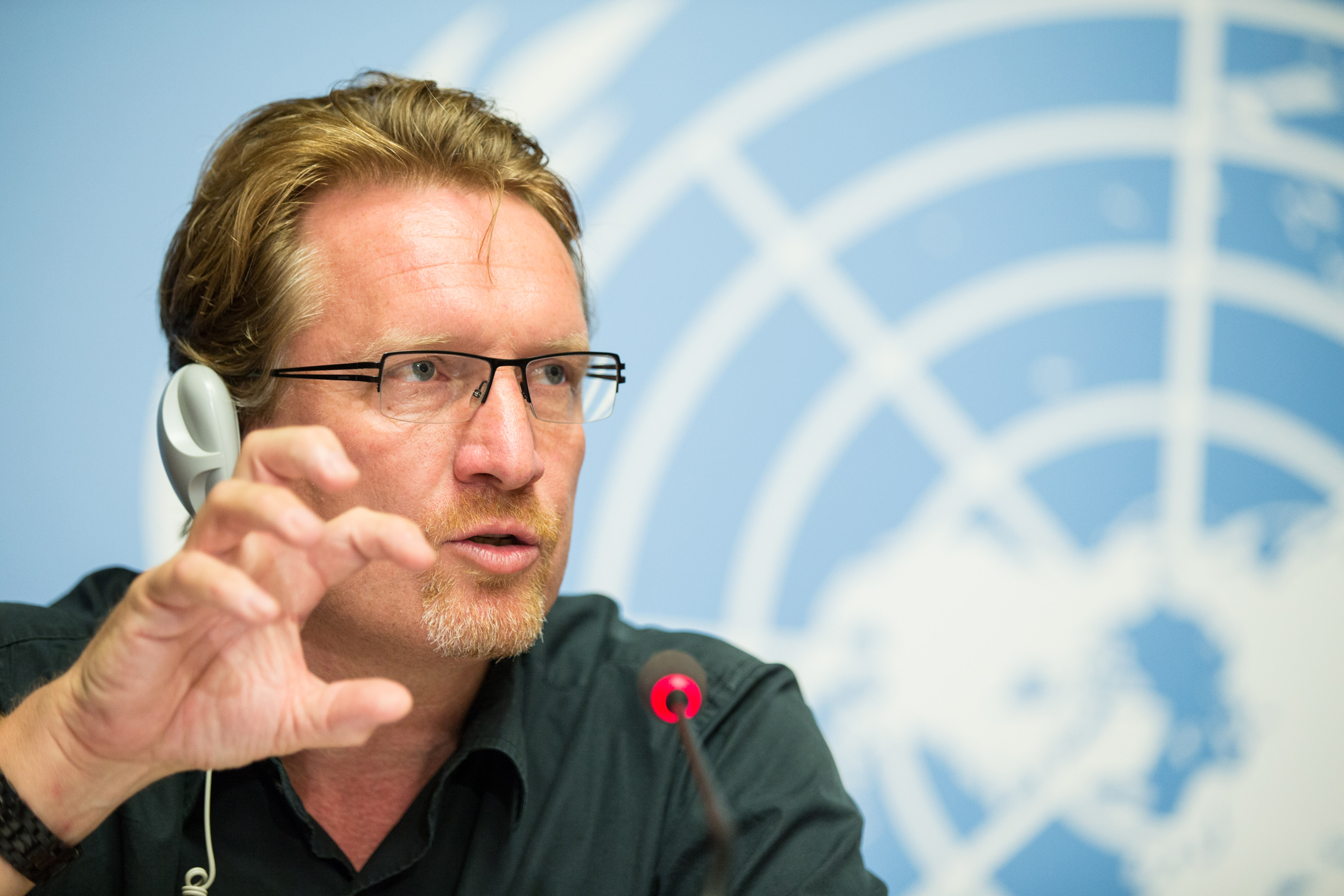 Christian Lindmeier attends a press conference in Geneva, Switzerland on June 16, 2015.