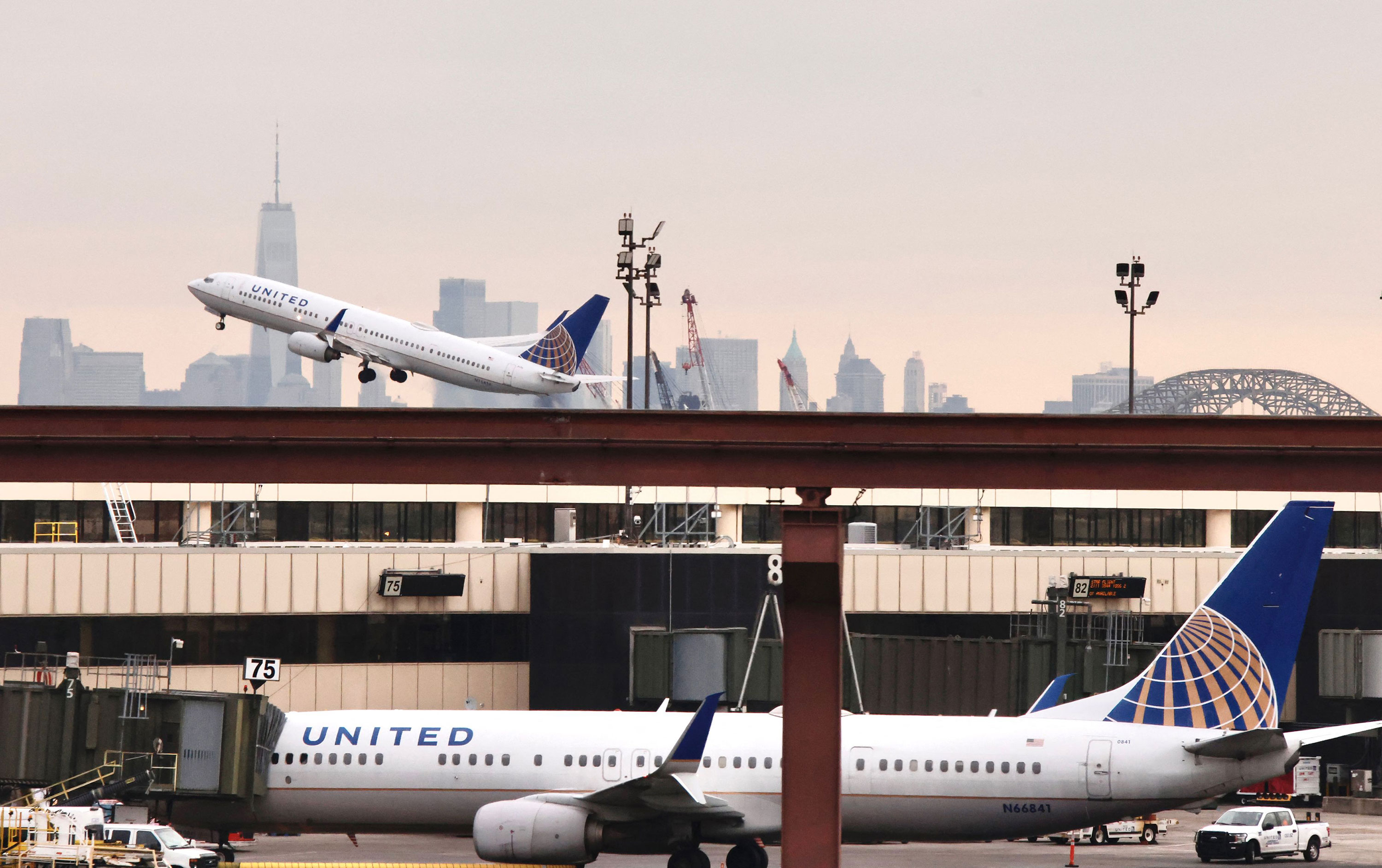 A United Airlines plane departs the Newark International Airport in Newark, New Jersey, on Wednesday.