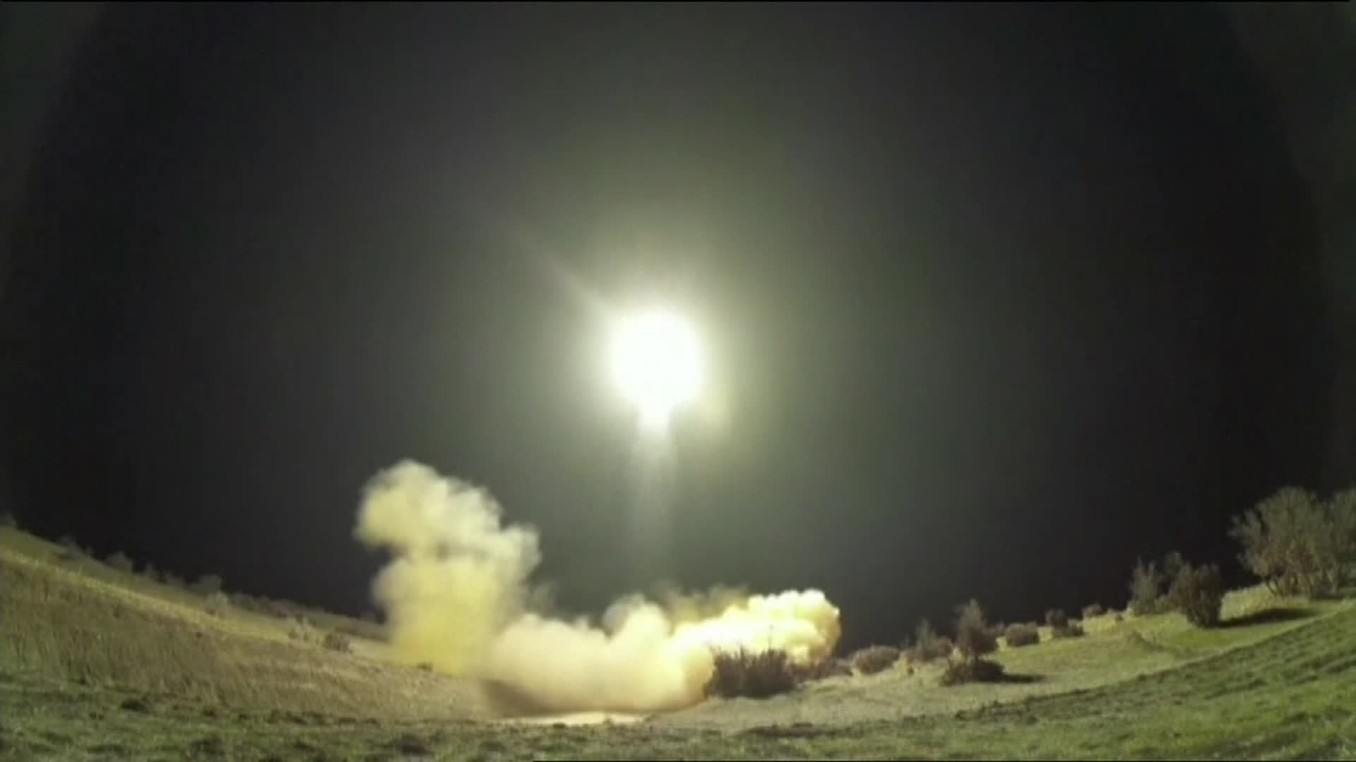 A screengrab from video reportedly shows Iranian missiles being launched early on Wednesday.