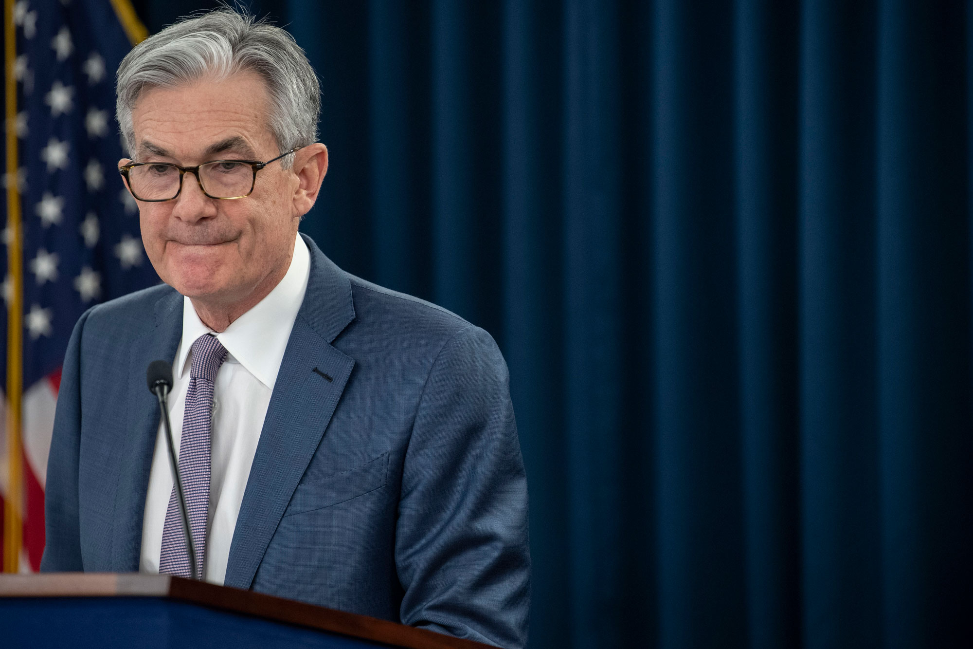 US Federal Reserve Chairman Jerome Powell speaks during a press briefing on March 3 in Washington.