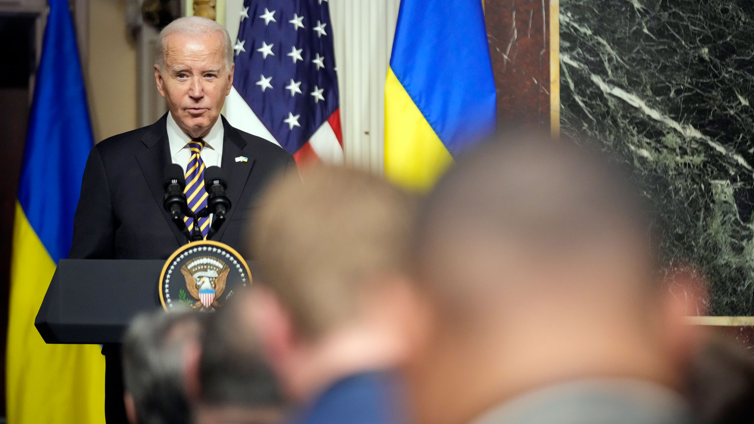 President Joe Biden speaks during Tuesday's joint news conference.