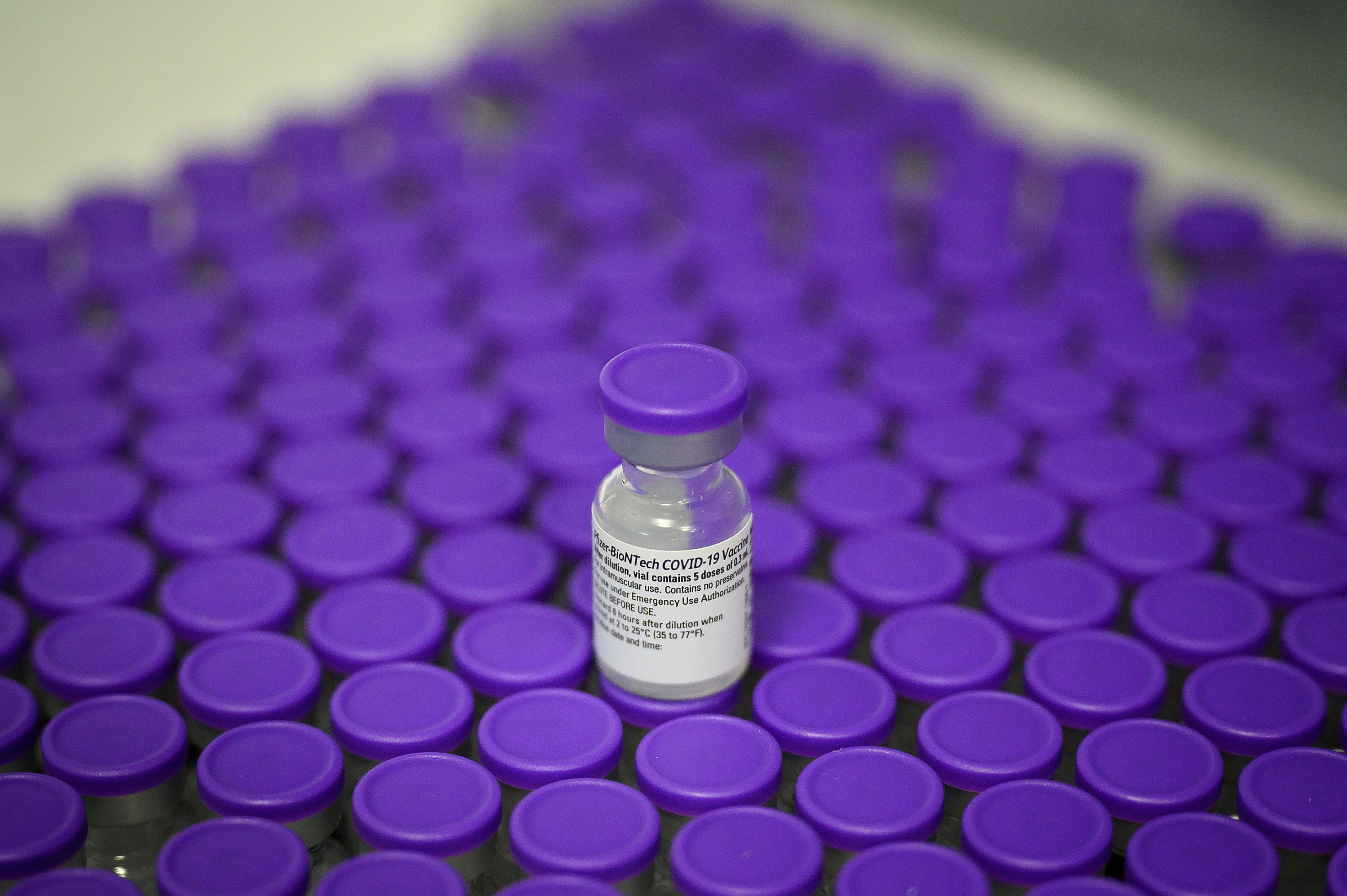 Vials of the Pfizer Covid-19 vaccine are seen in December 2020.