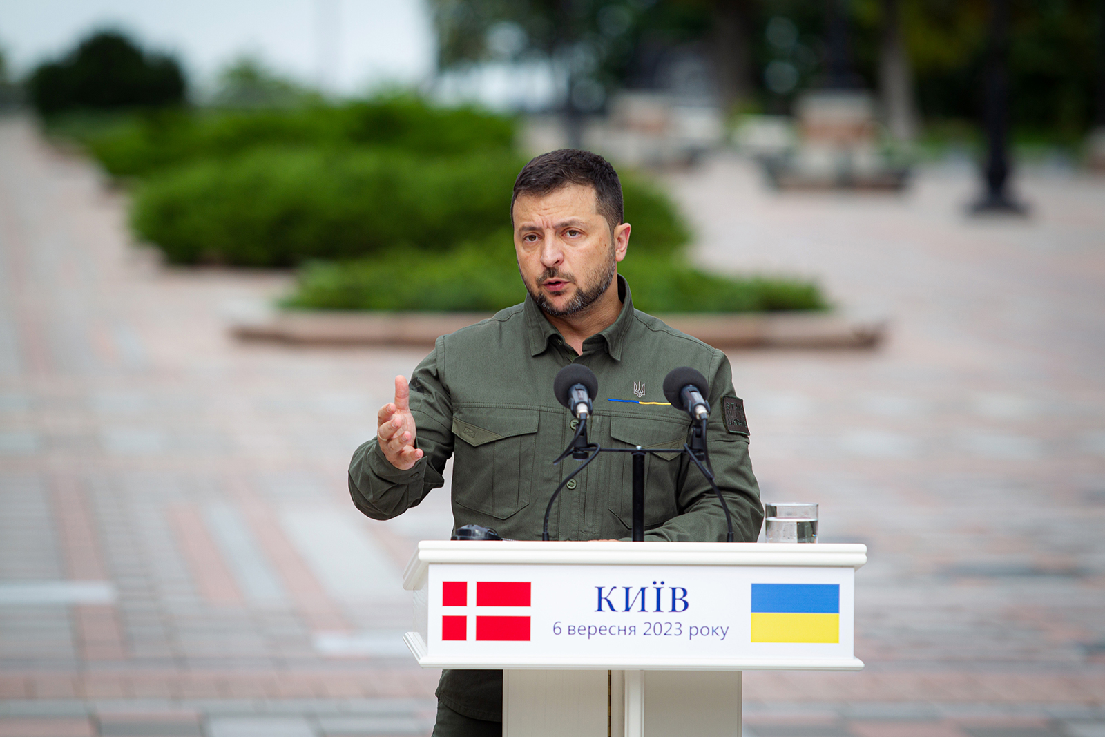 Volodymyr Zelenskyy attends a joint briefing in Kyiv, on September 6.