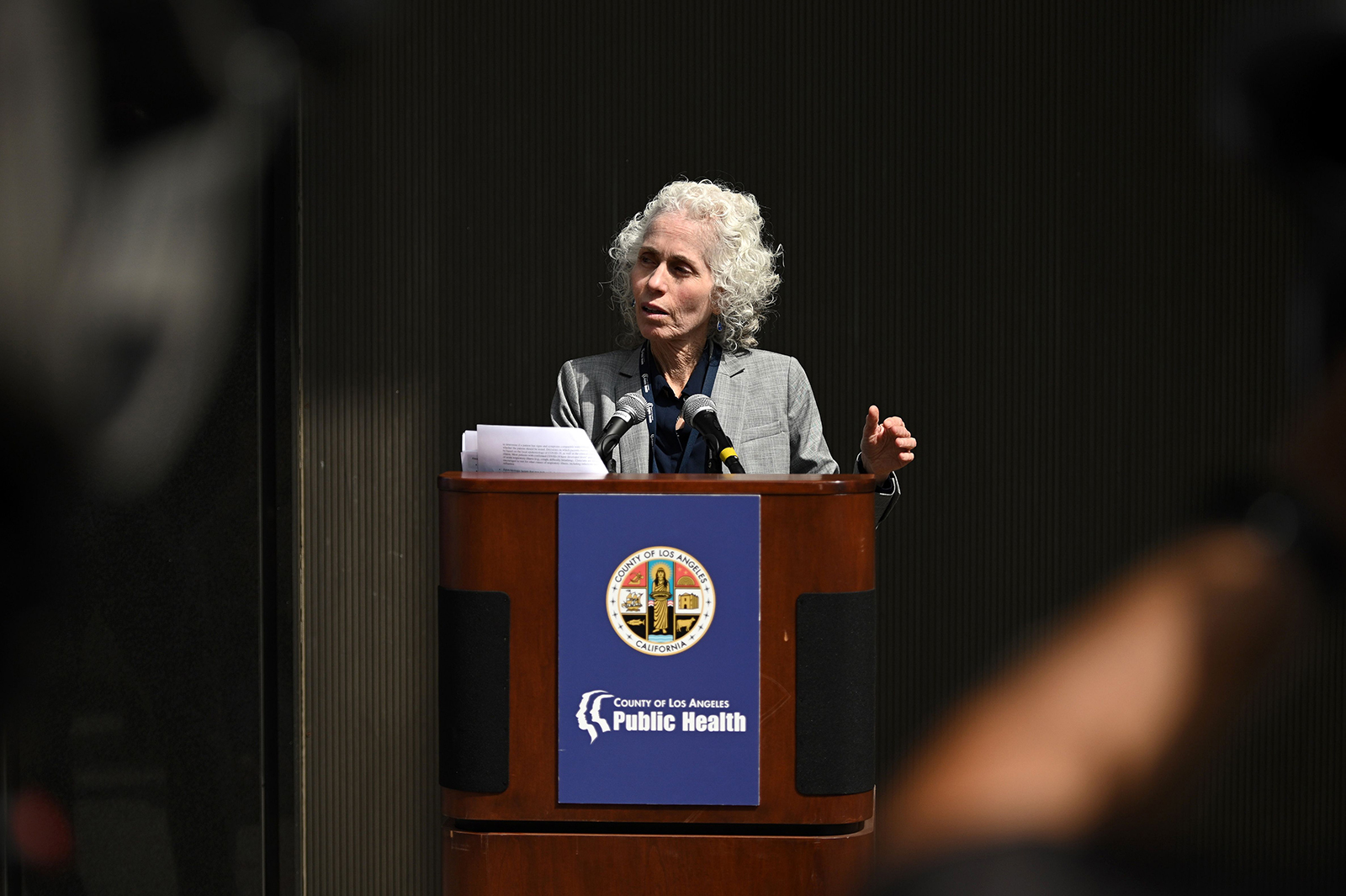Los Angeles County Public Health director Barbara Ferrer speaks at a press conference on the novel COVID-19 in Los Angeles, California on March 6.