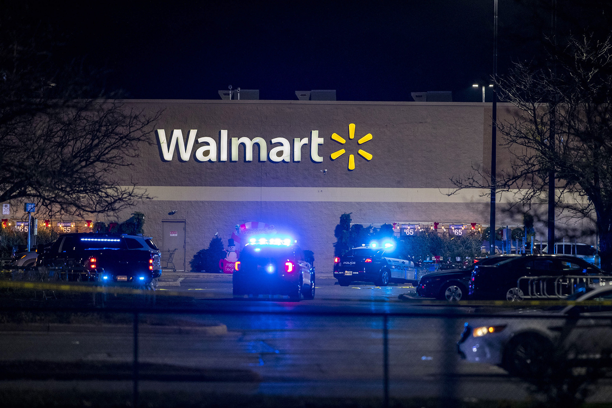 Police respond to the scene of a mass shooting at a Chesapeake, Virginia, Walmart on Tuesday, November 22.