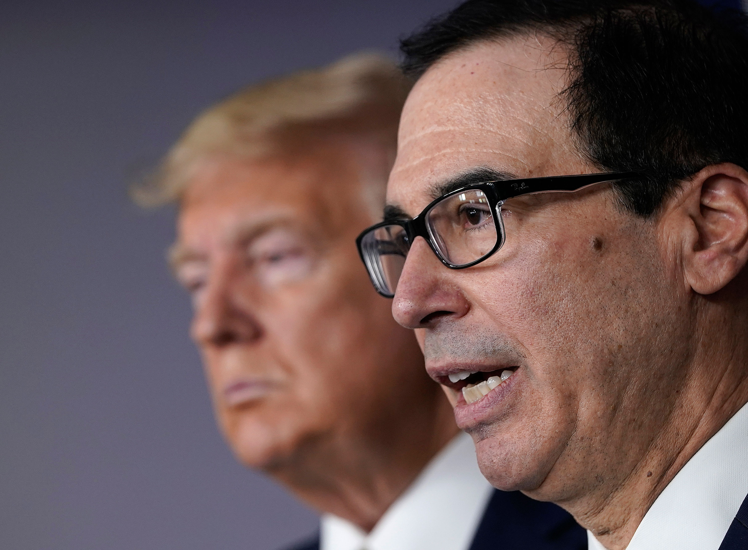 Treasury Secretary Steven Mnuchin speaks during a press briefing at the White House on March 17.