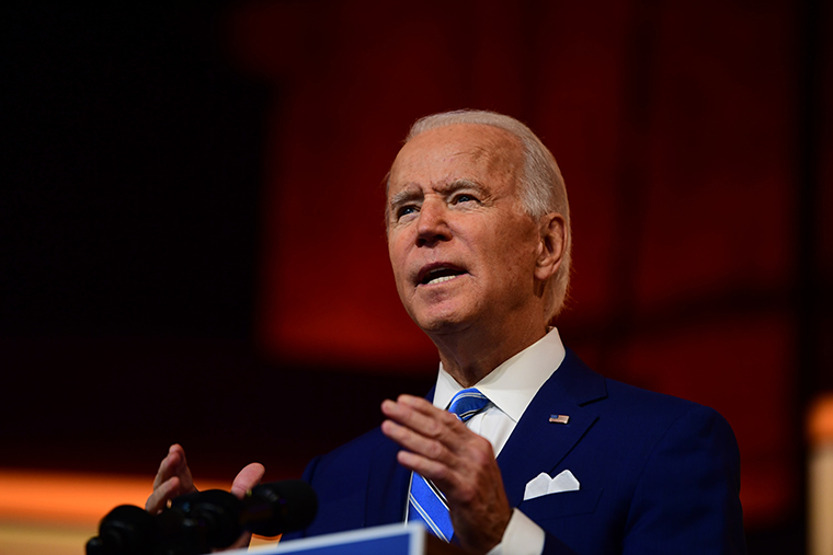 President-elect Joe Biden delivers a Thanksgiving address at the Queen Theatre on November 25, 2020 in Wilmington, Delaware. 