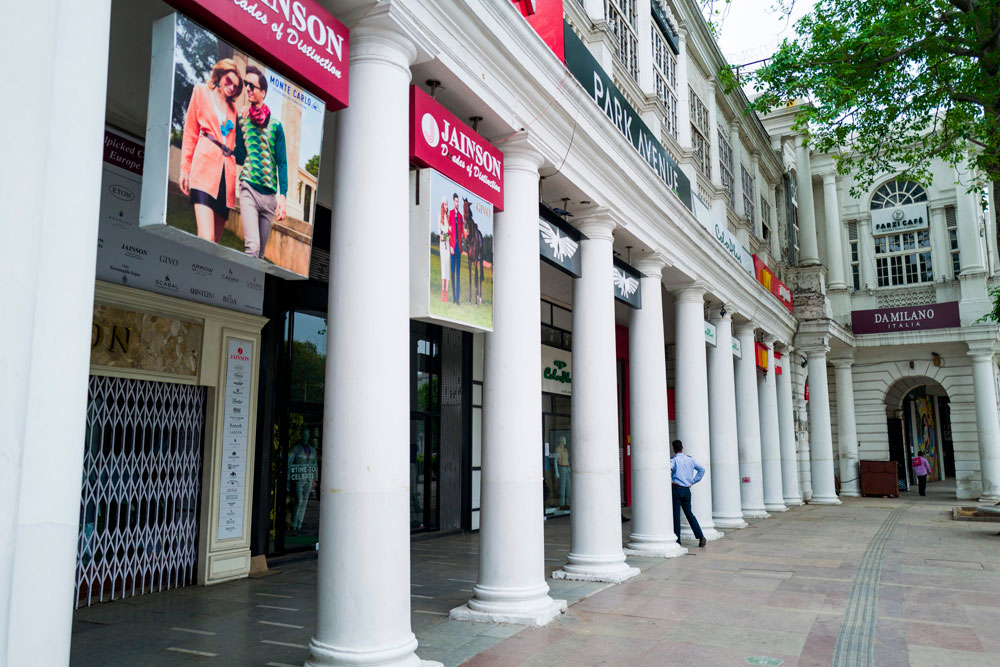 Closed stores at a market in New Dehli on April 20.