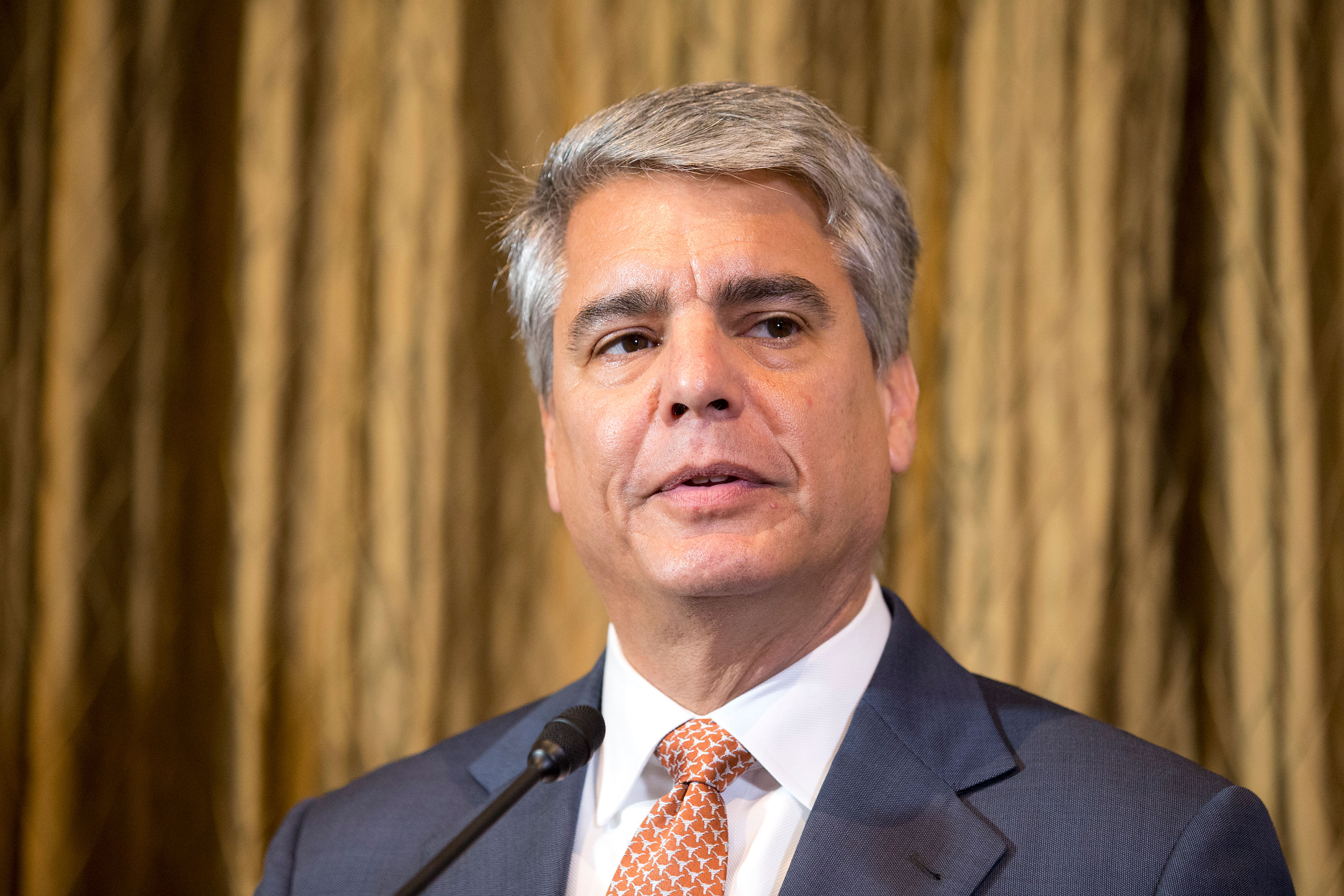 Gregory L. Fenves is pictured at a press conference in 2015, when he was University of Texas at Austin president. 