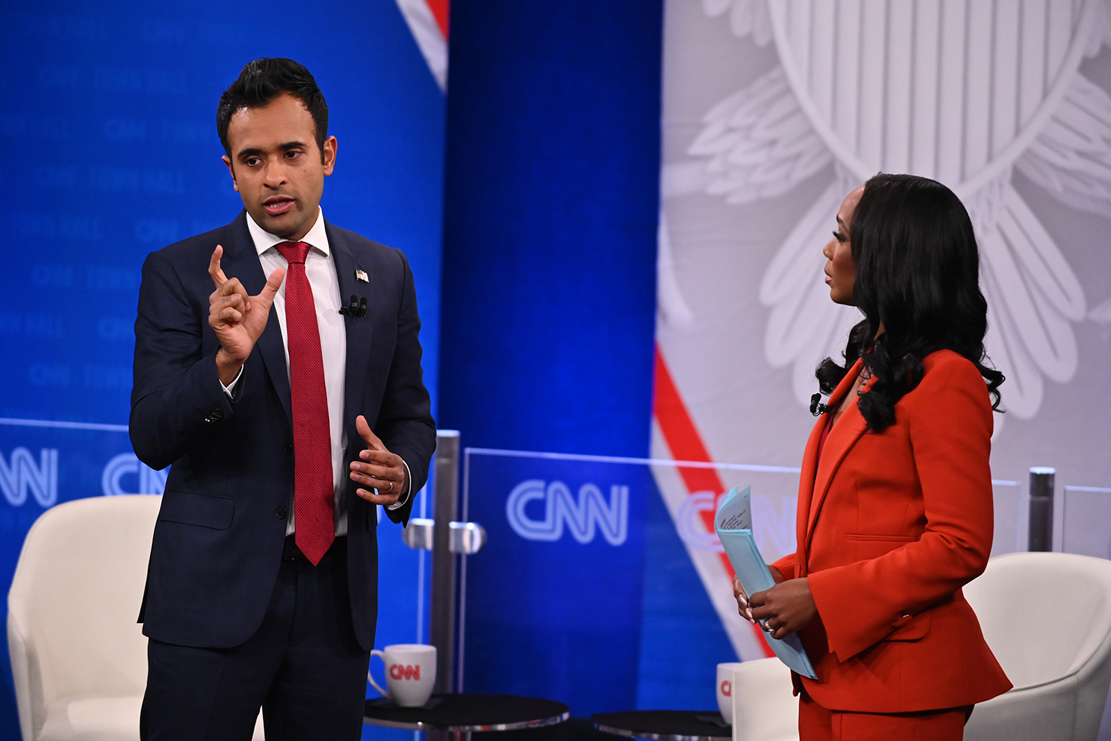 Republican presidential candidate Vivek Ramaswamy participates in a CNN Republican Town Hall moderated by CNN’s Abby Phillip at Grand View University in Des Moines, Iowa, on Wednesday.