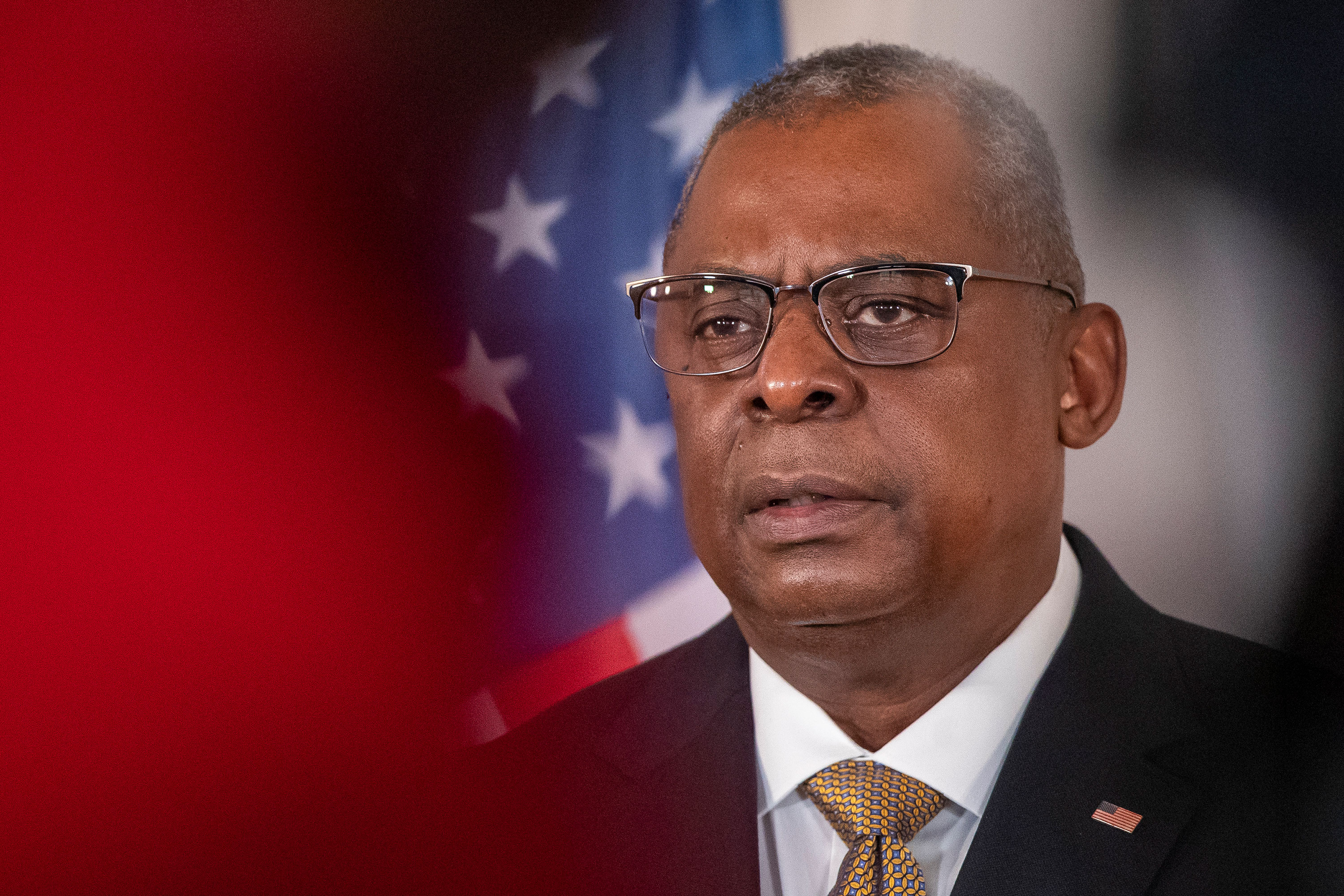 US Secretary for Defense Lloyd Austin speaks during a press conference in February.