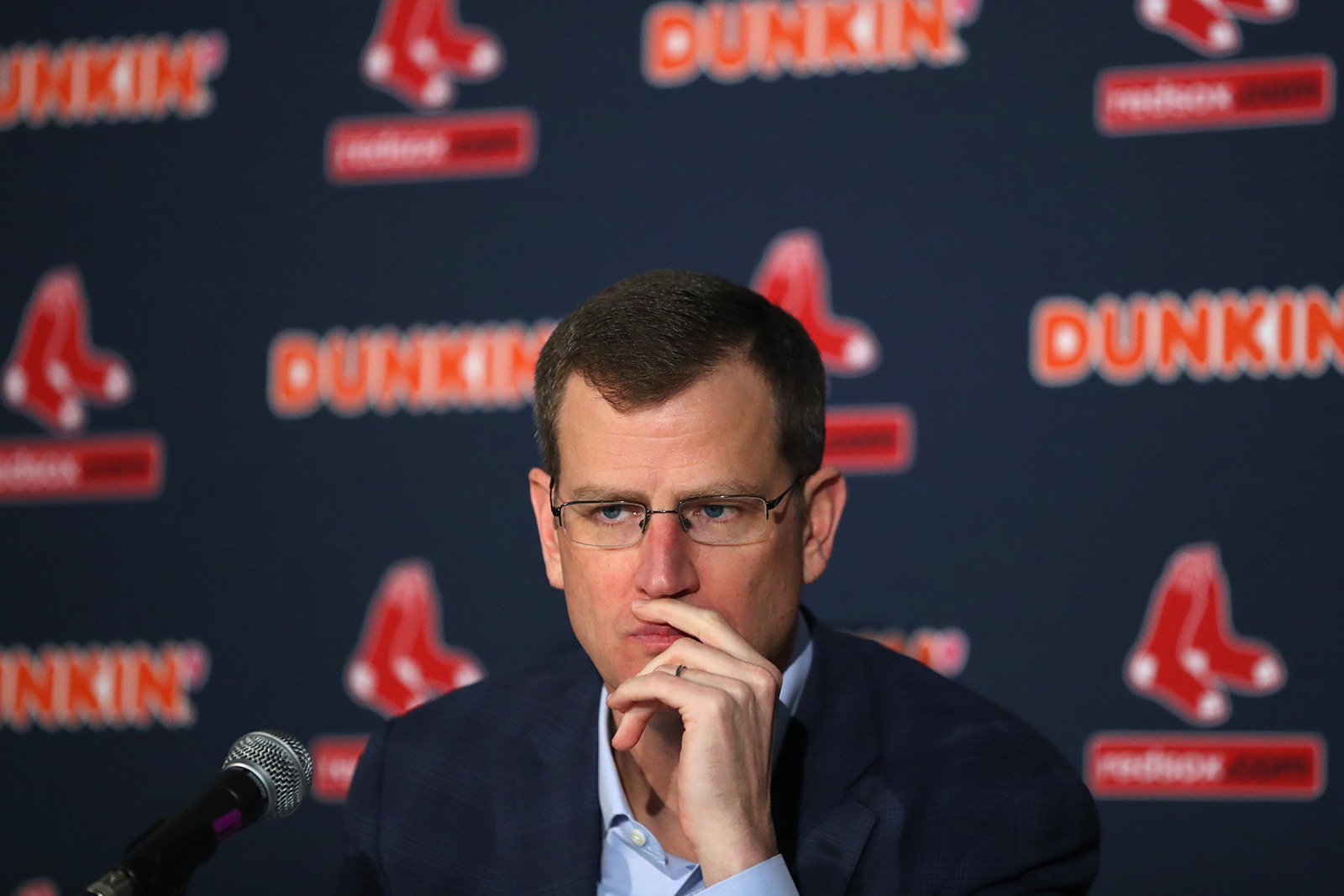 Red Sox CEO Sam Kennedy looks on during a news conference on January 15, in Boston, Massachusetts.