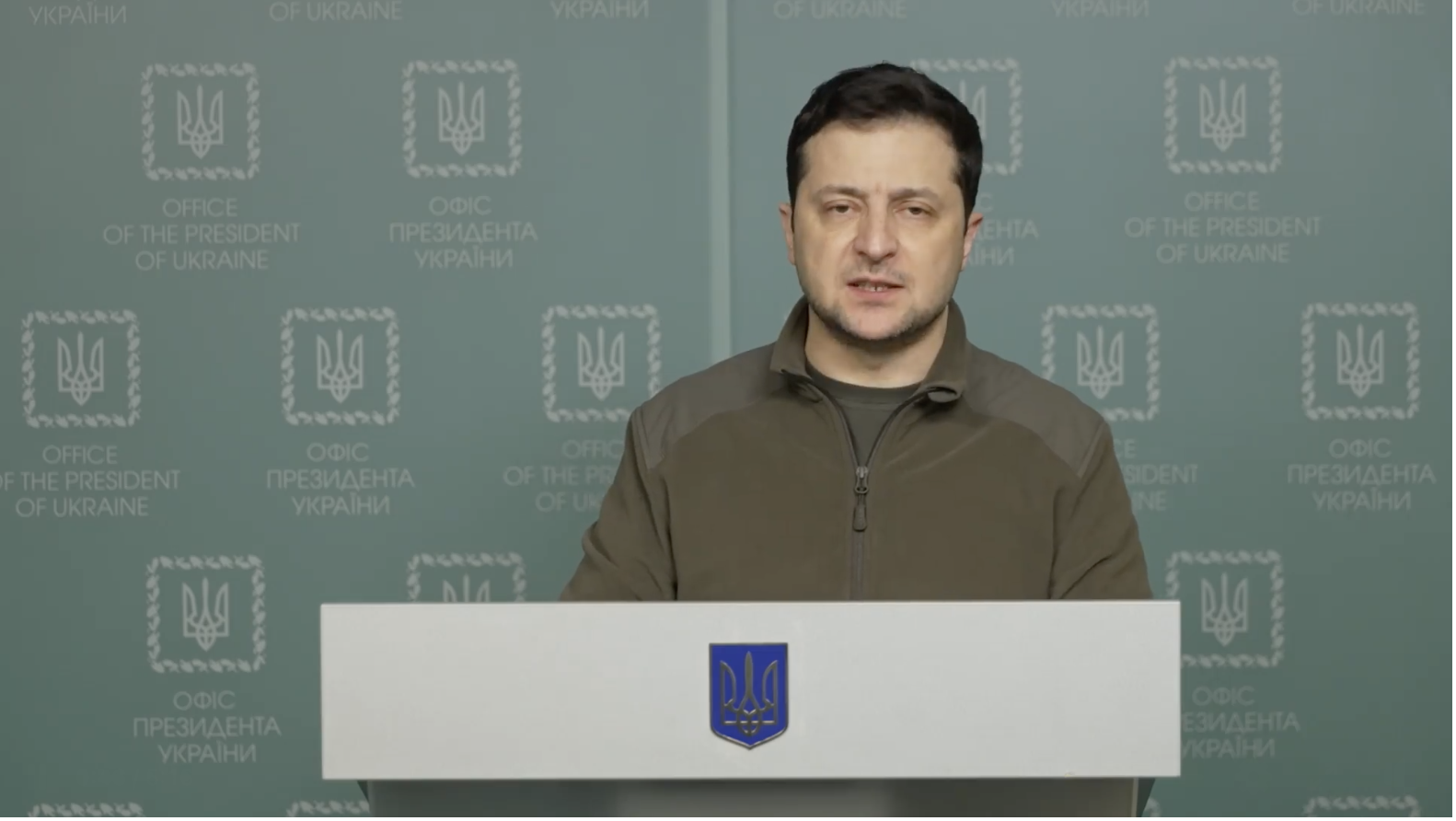 Ukrainian President Volodymyr Zelensky delivers a video message to the people of Ukraine on February 26.