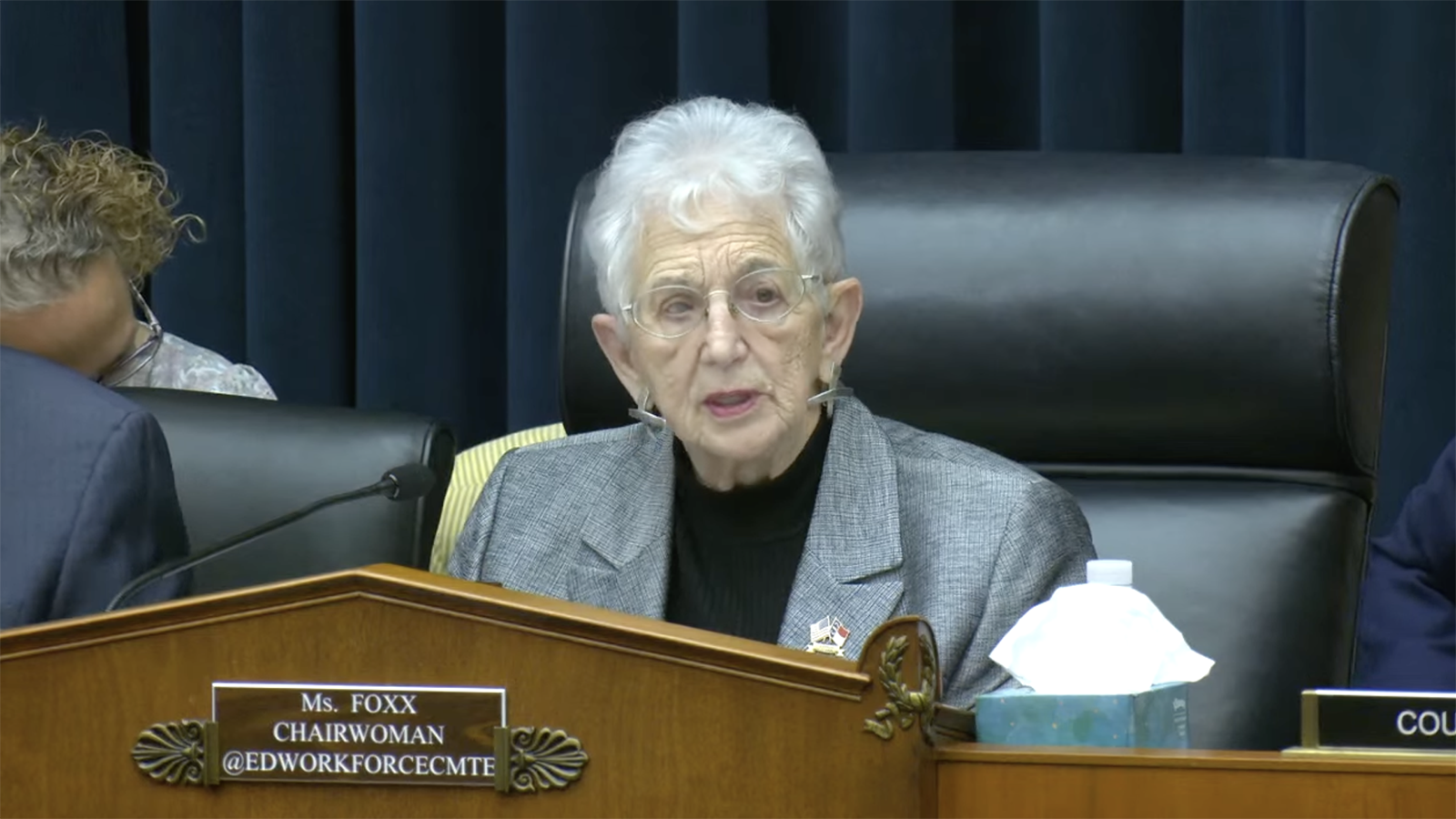 Rep. Virginia Foxx during her opening statements at the House Committee on Education and the Workforce hearing on antisemitism on college campuses today on Capitol Hill.