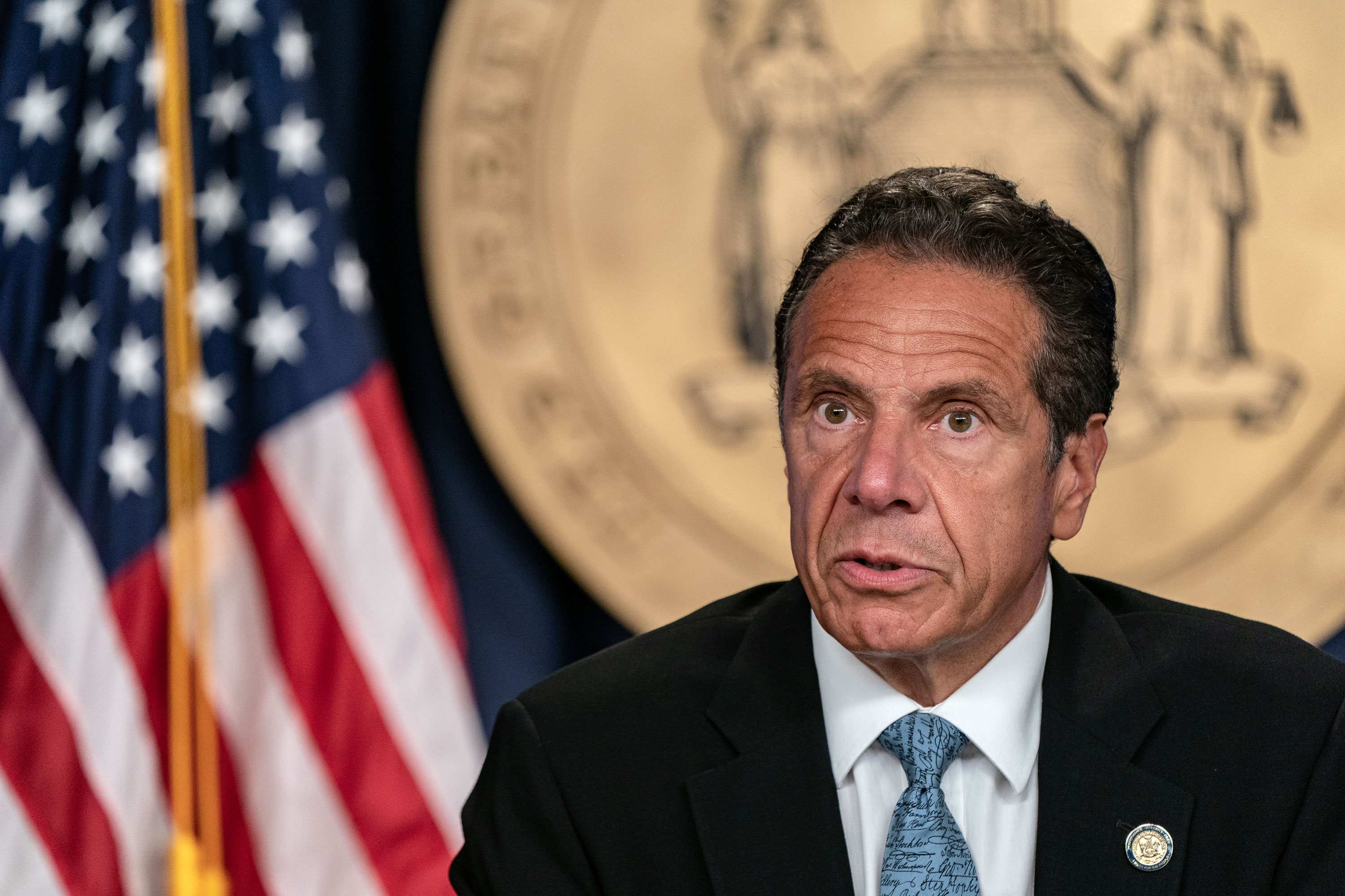 New York Gov. Andrew Cuomo speaks during a media briefing on July 23 in New York City. 