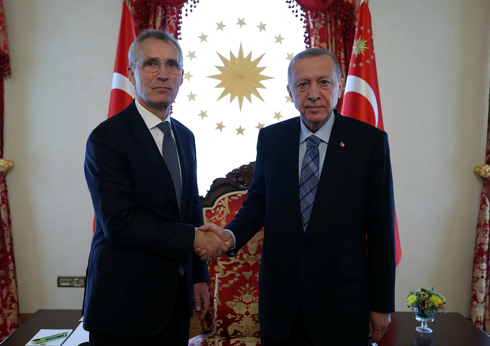 NATO Secretary-General Jens Stoltenberg meets with Turkish President Recep Tayyip Erdogan in Istanbul, Turkey, on June 4. 