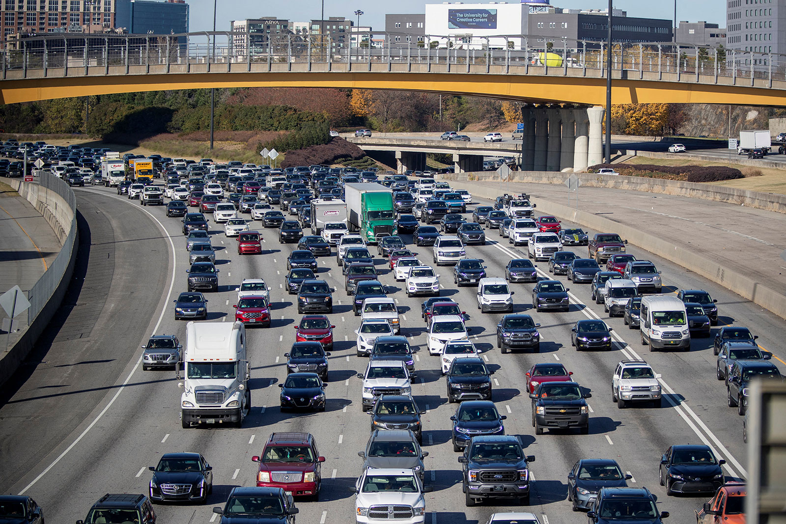 Traffic is seen on a highway in Atlanta on November 23.