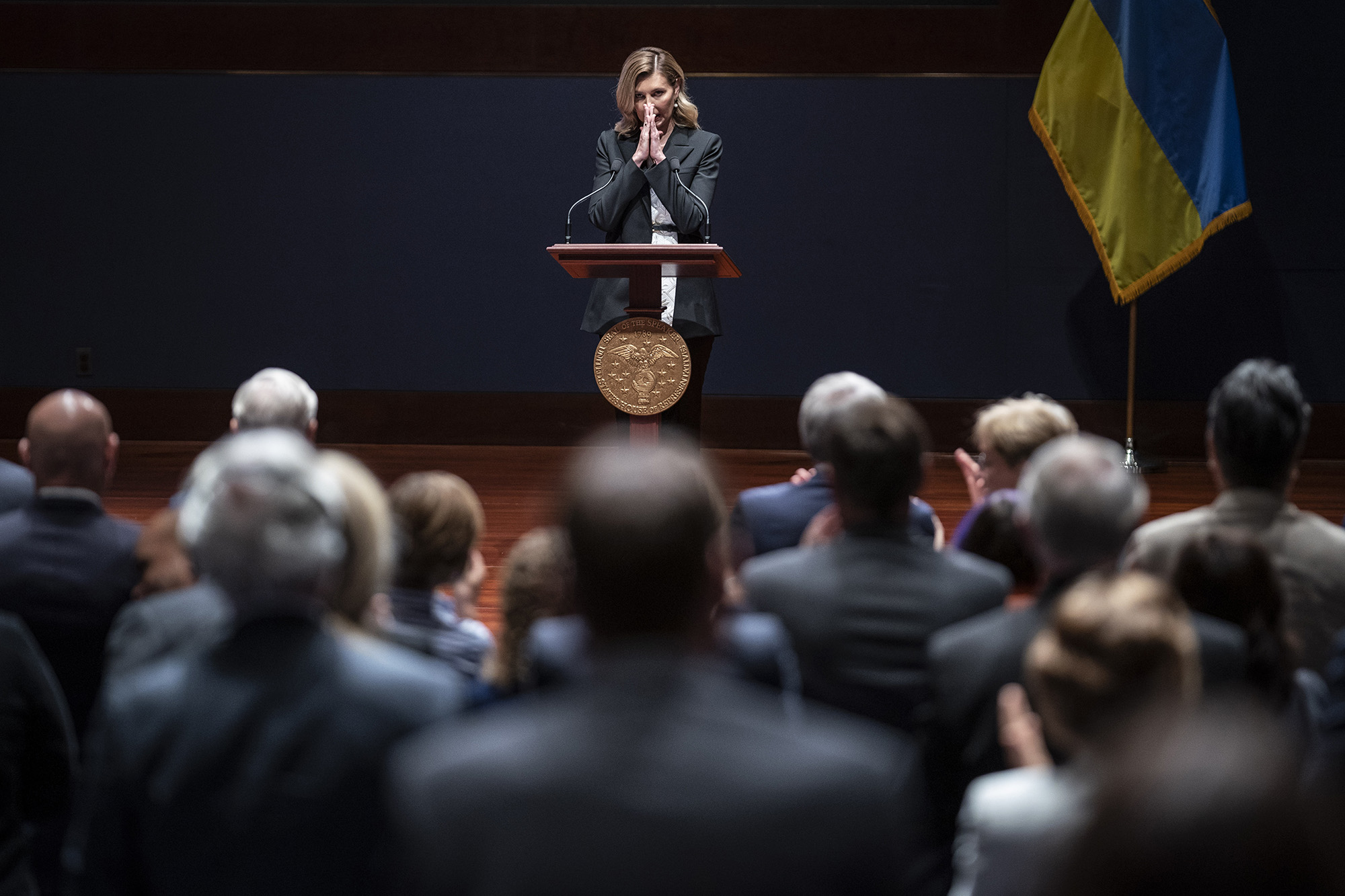 Olena Zelenska, the first lady of Ukraine, addresses members of Congress on Capitol Hill in Washington on Wednesday, July 20.
