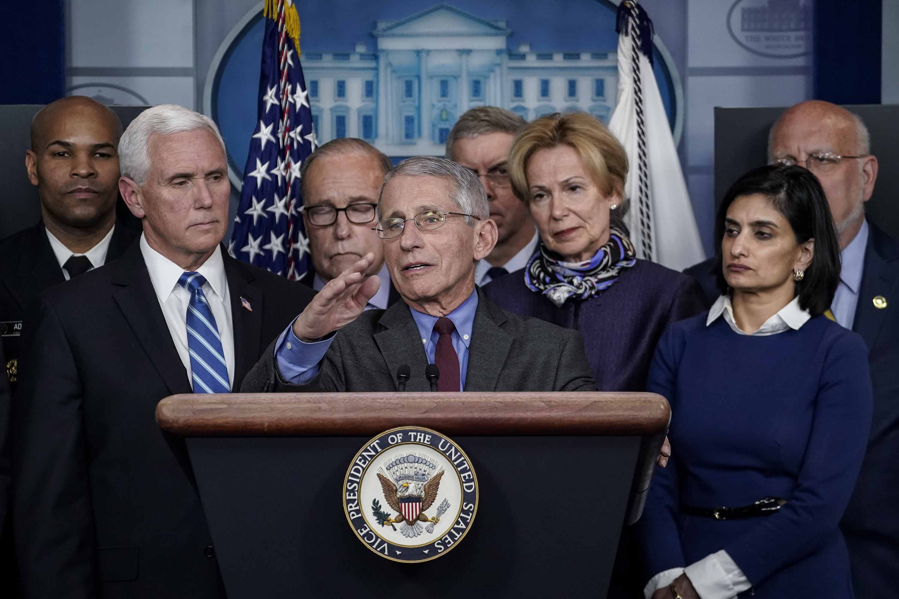 Dr. Anthony Fauci speaks during a press briefing at the White House on Tuesday.