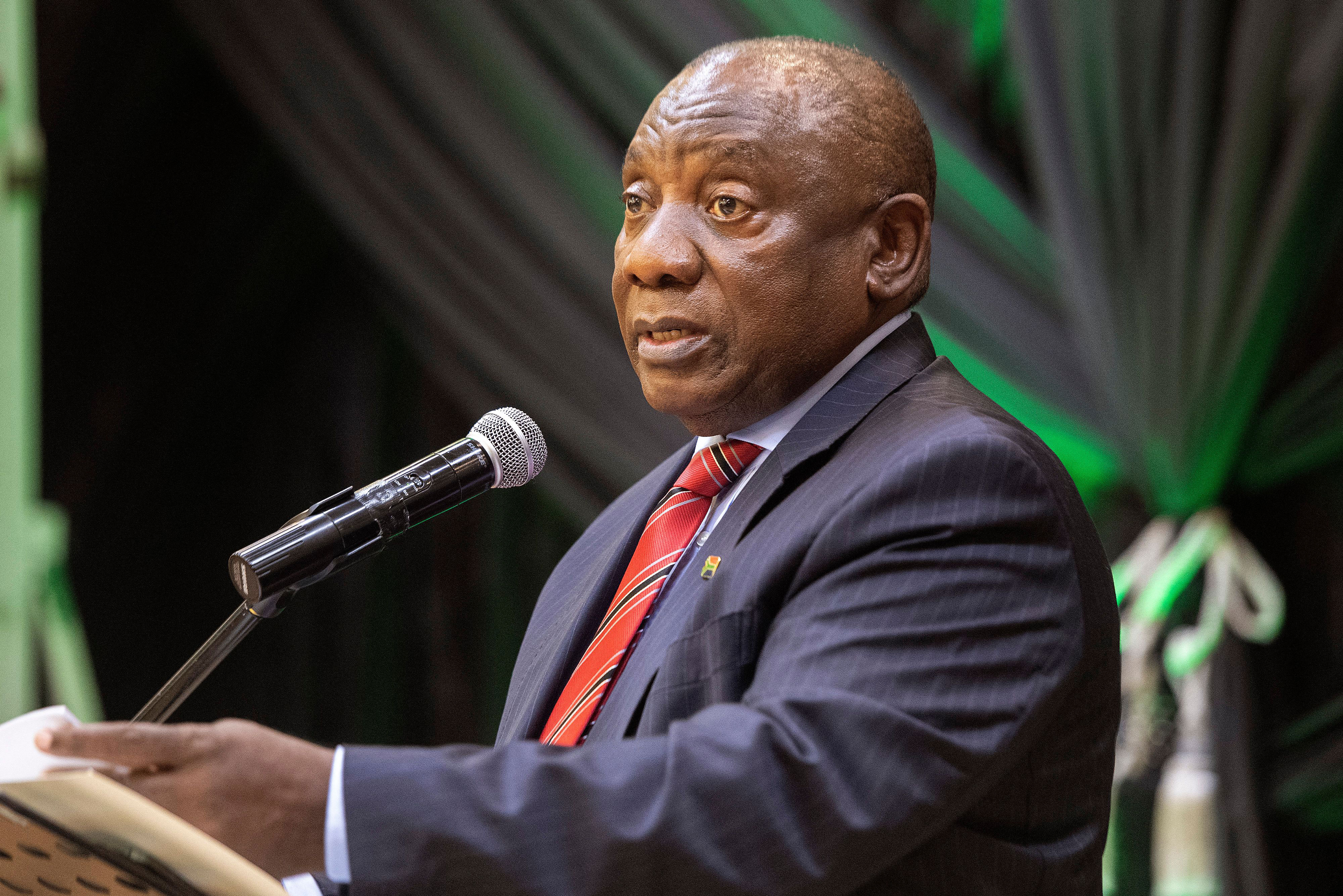 South African President Cyril Ramaphosa speaks in Cape Town, South Africa, on May 6.