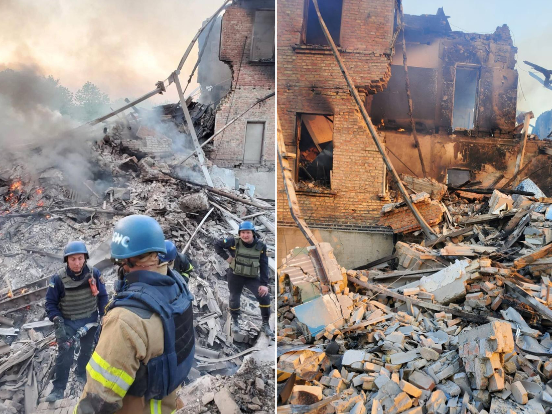 Images show the aftermath of a bombing in Bilohorivka, a village in the Luhansk region of Ukraine. 60 people are feared dead following the airstrike, according to Serhiy Hayday, head of the Luhansk Regional Military Administration.
