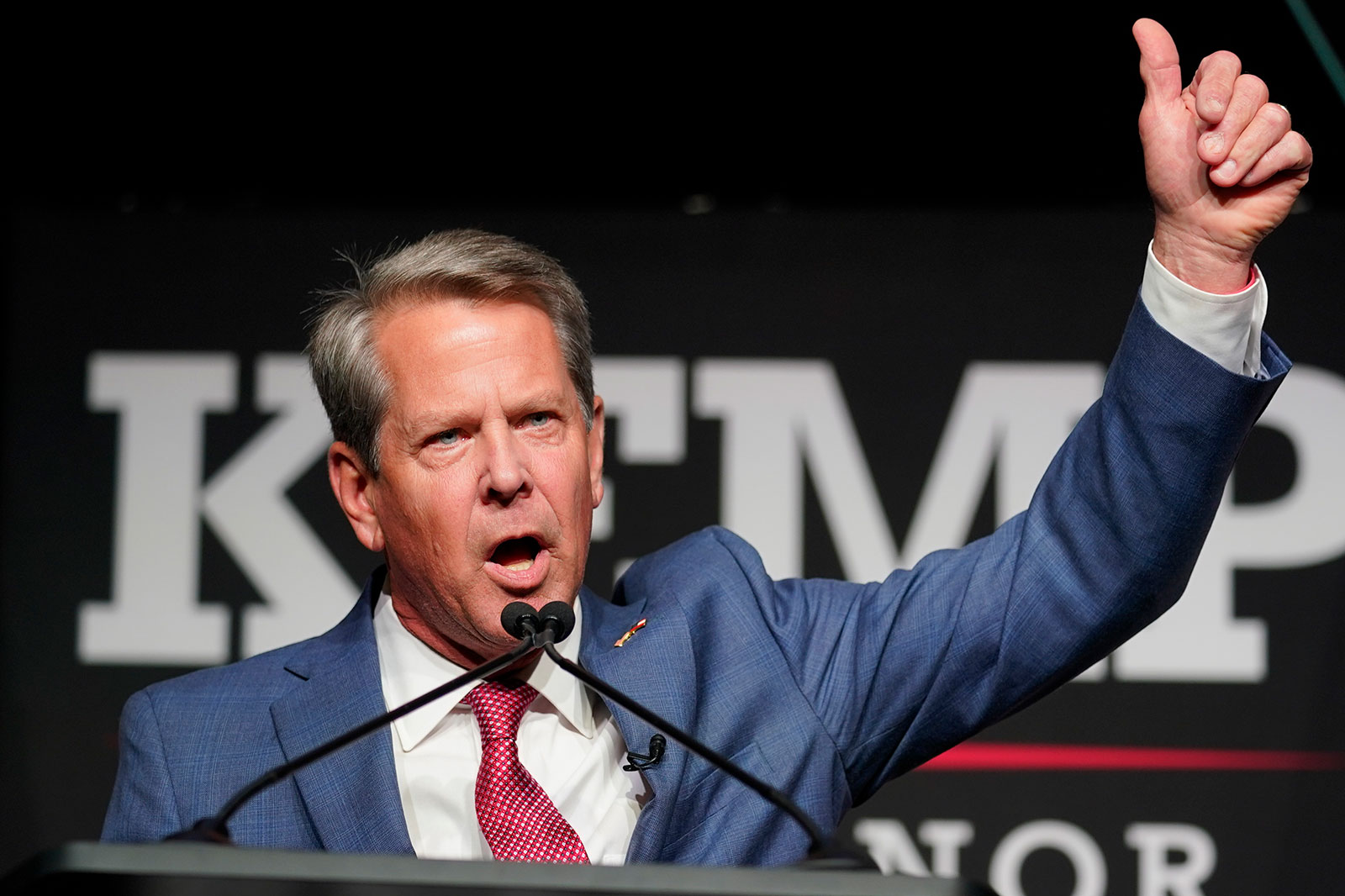 Gov. Brian Kemp speaks to supporters during an election night watch party on May 24 in Atlanta. 