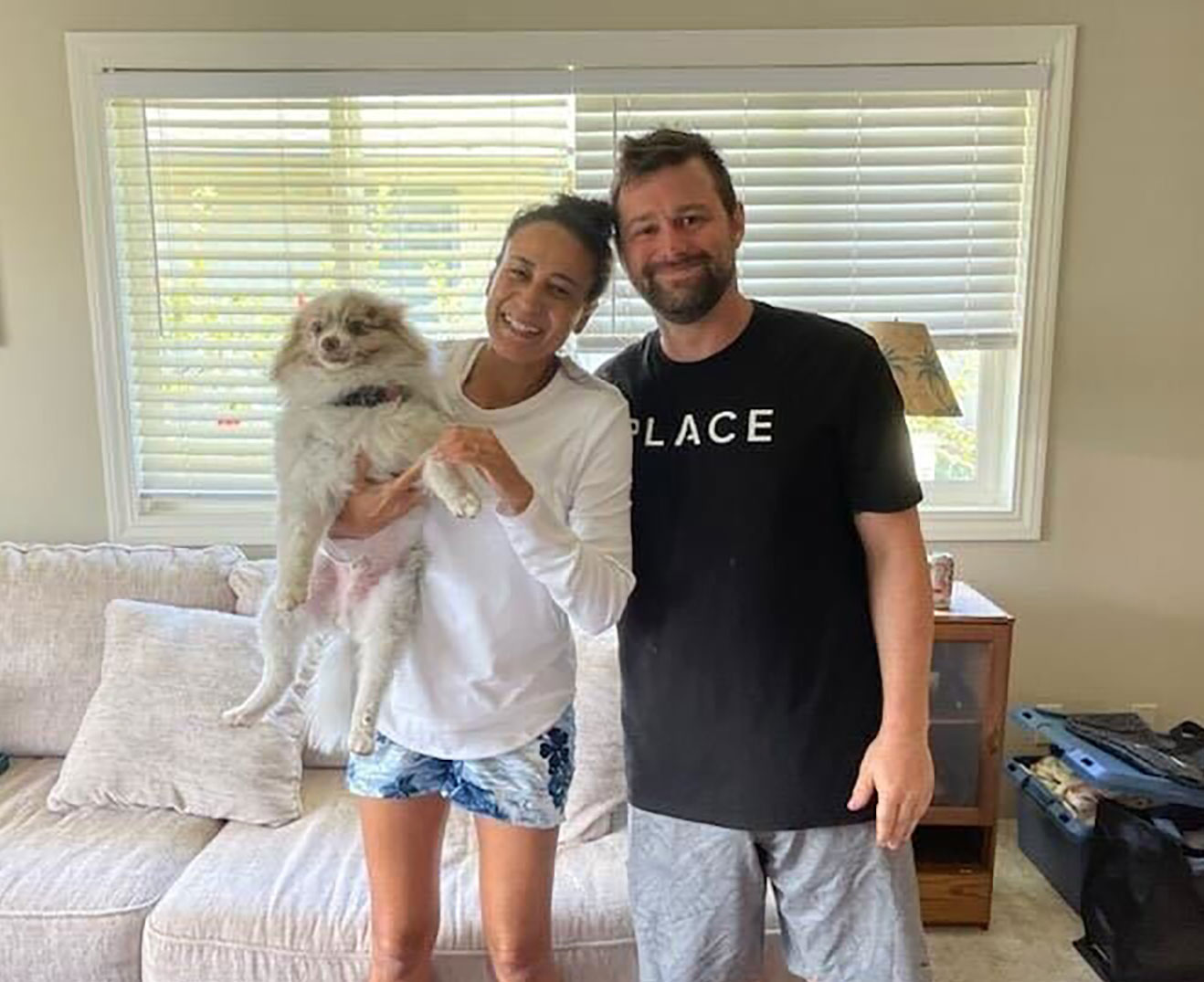 Mike Cicchino, his wife and rescued dog. 