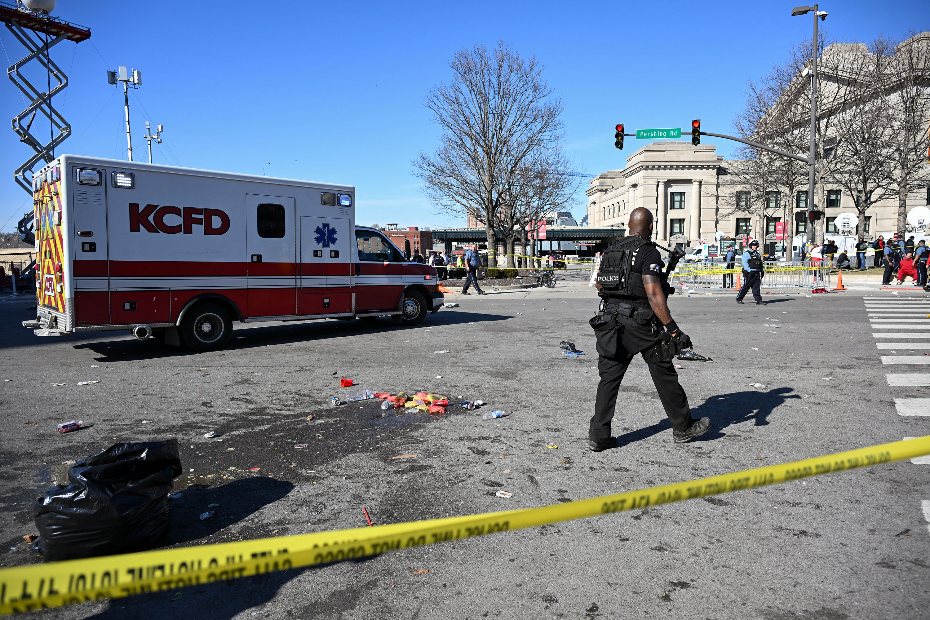 Police respond after shots were fired near Union Station in Kansas City, Missouri, on Wednesday. 