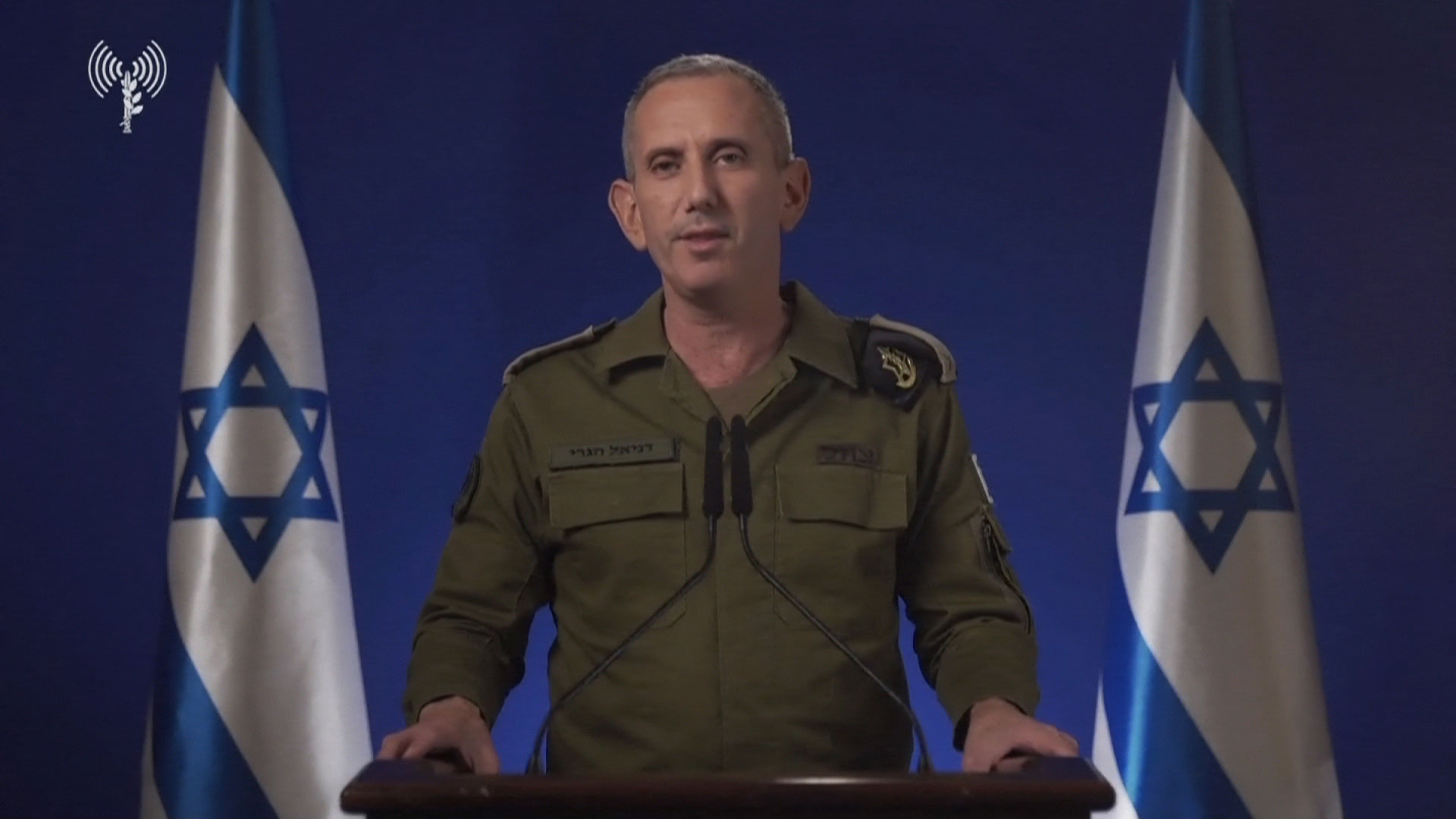 Israel Defense Forces spokesperson Daniel Hagari gives a statement from Tel Aviv, Israel, early Sunday, local time.