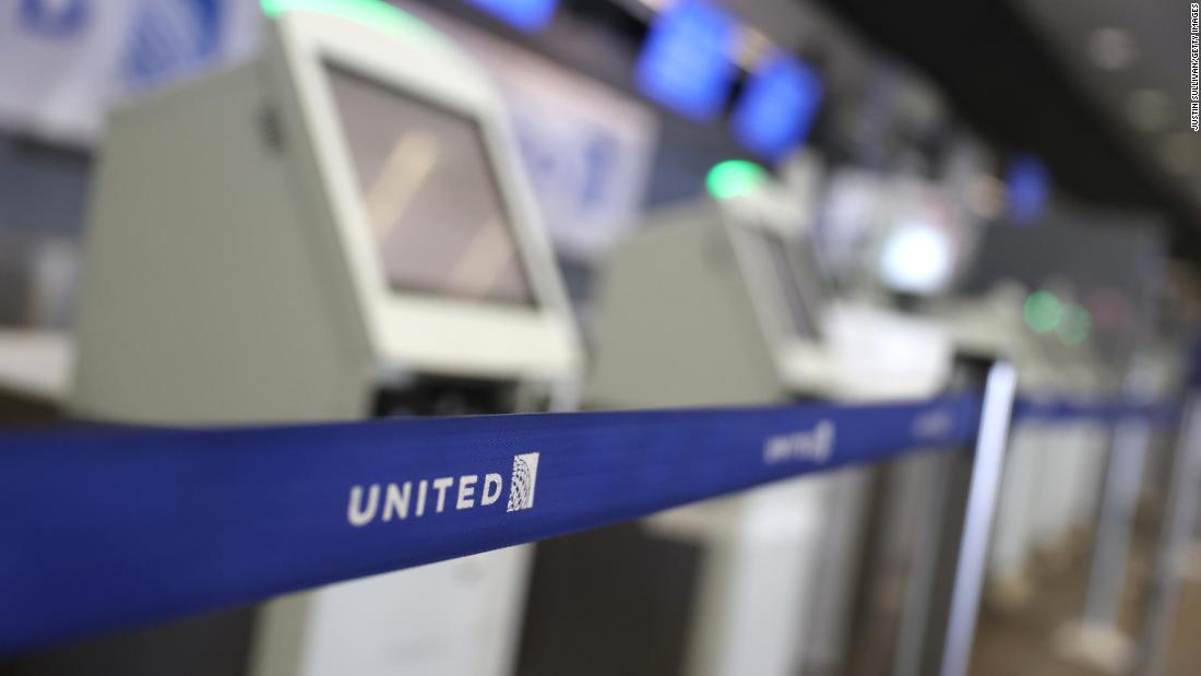 A stanchion blocks closed kiosks in the United Airlines terminal at San Francisco International Airport on July 8 in San Francisco, California. 