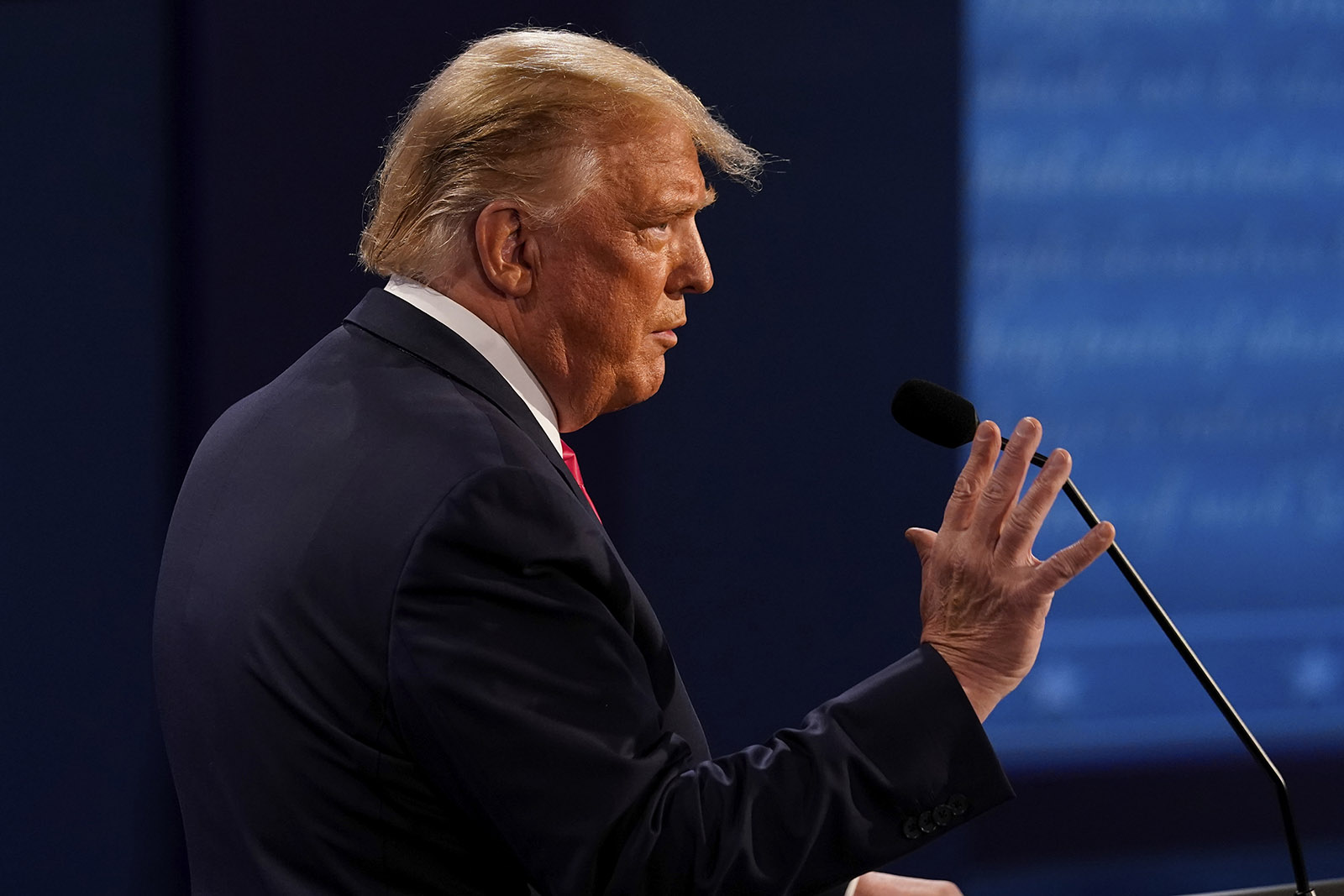 President Donald Trump answers a question during the second and final presidential debate on Thursday in Nashville. 
