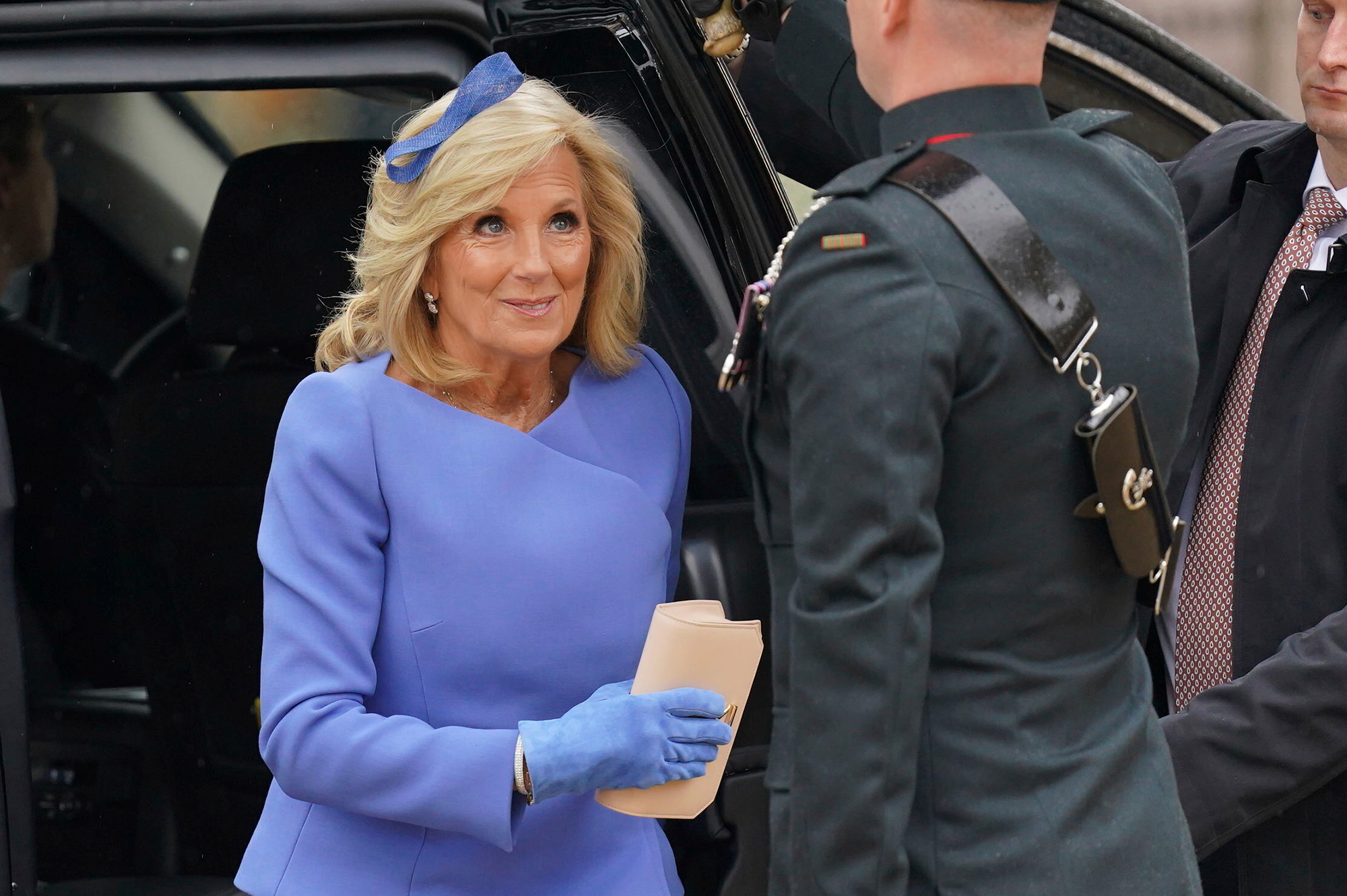 US First Lady Jill Biden arrives at Westminster Abbey prior to the coronation ceremony of Britain's King Charles III in London Saturday, May 6.