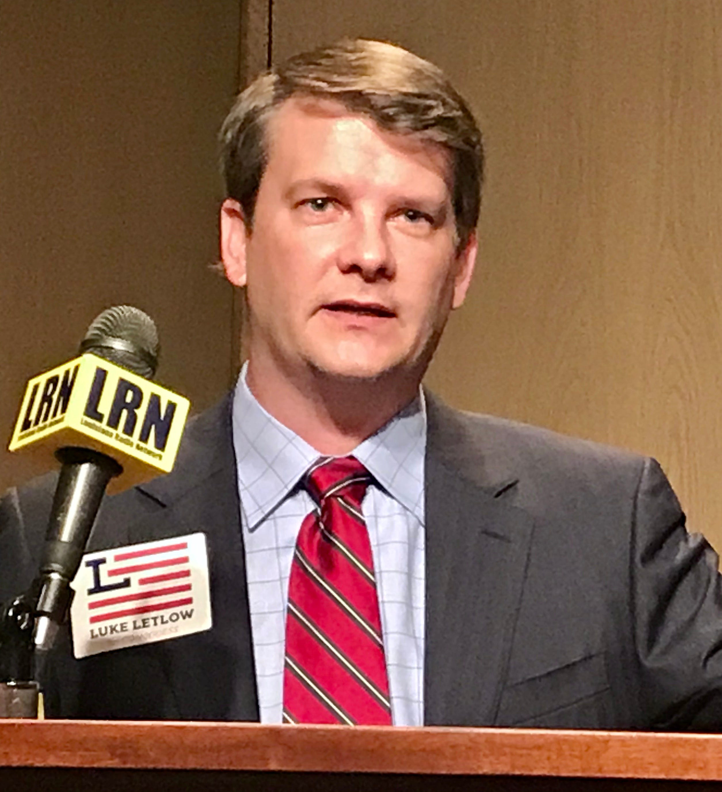 Congressman-elect Luke Letlow speaks on July 22.