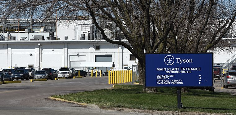 This Monday, April 20, 2020 photo, shows the Tyson Fresh Meats beef processing complex in Dakota City, Nebraska. 