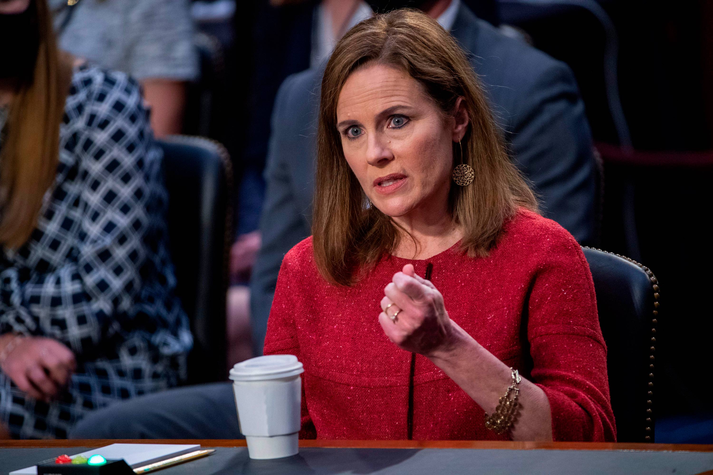 Supreme Court nominee Judge Amy Coney Barrett speaks during her confirmation hearing before the Senate Judiciary Committee on Capitol Hill in Washington, DC, on October 13.