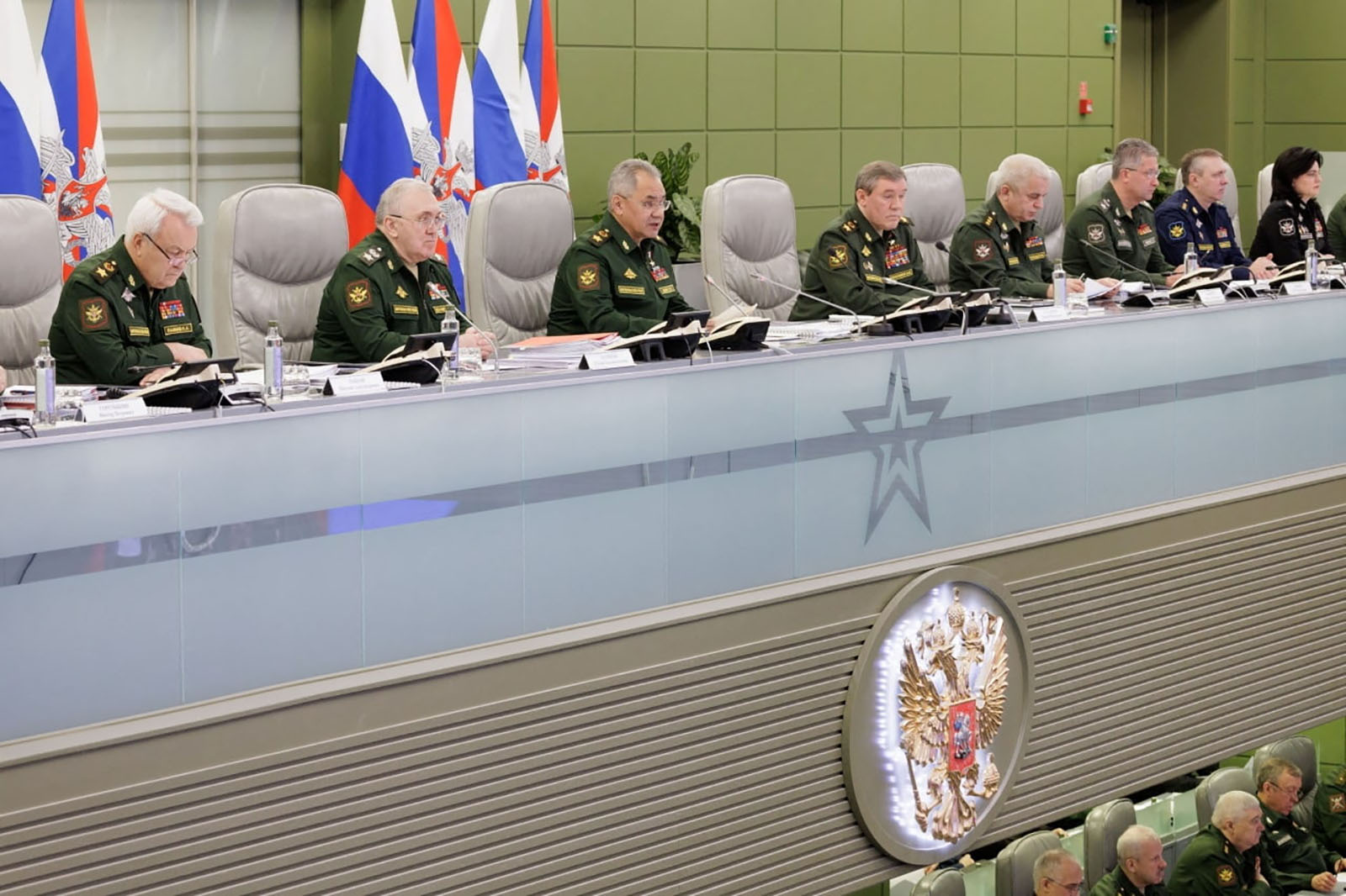 Russian Defence Minister Sergei Shoigu chairs a meeting at the National Defence Control Centre in Moscow, Russia, on November 1.