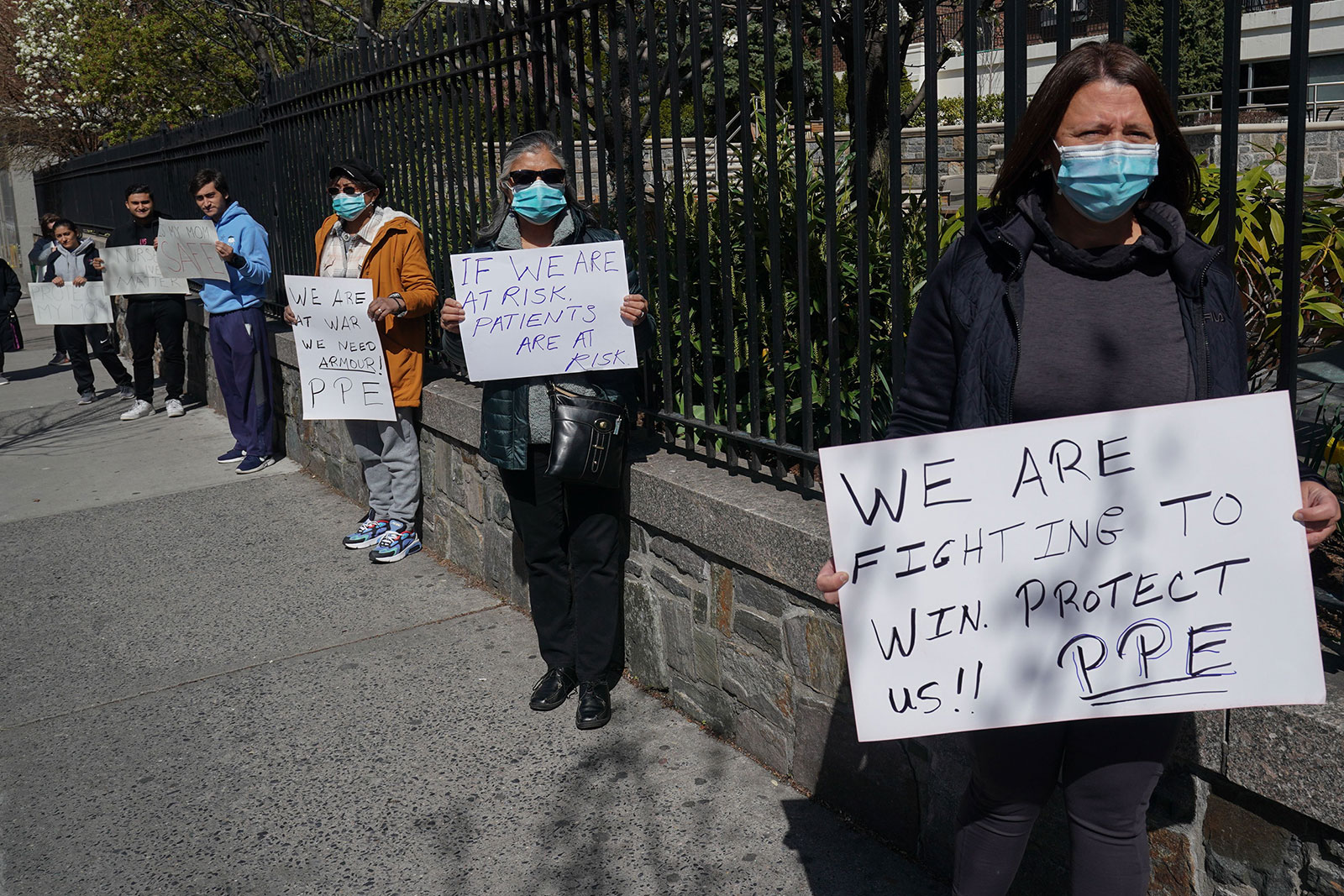 Montefiore Medical Center nurses petition for N95 masks and other critical PPE in the Bronx on April 1.