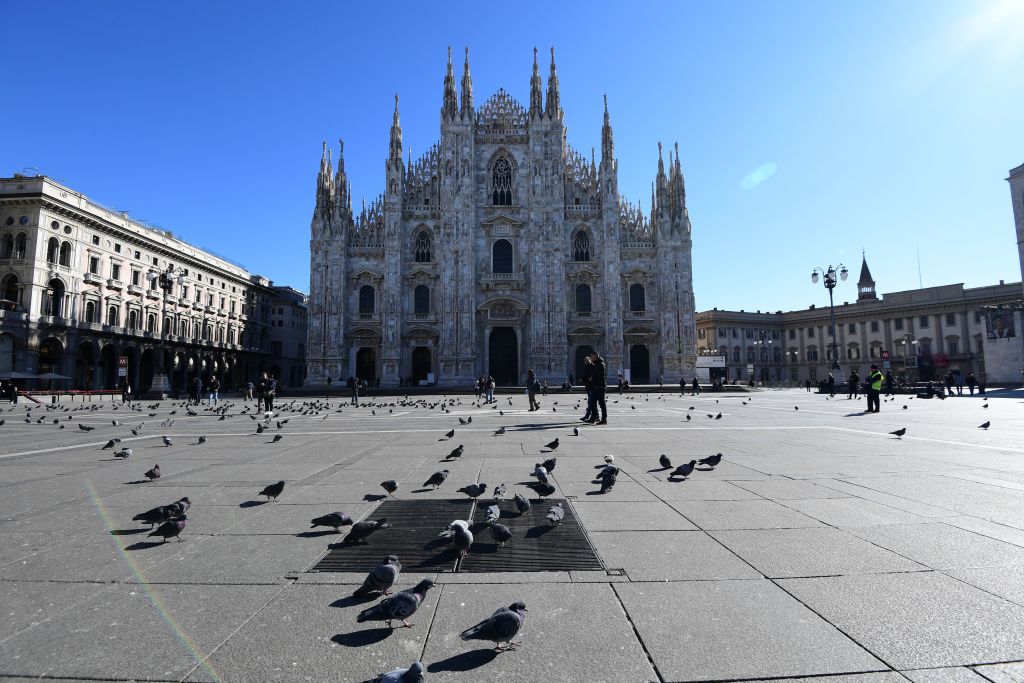 An almost empty Piazza del Duomo in Milan, capital of Lombardy, the region at the center of Italy's coronavirus outbreak, on February 28.