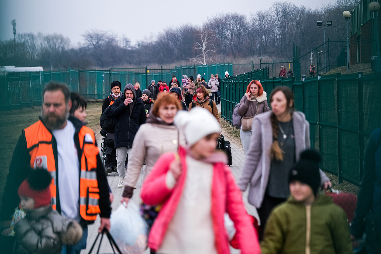 Refugees crossing the border at Medyka, Poland, on March 16. 