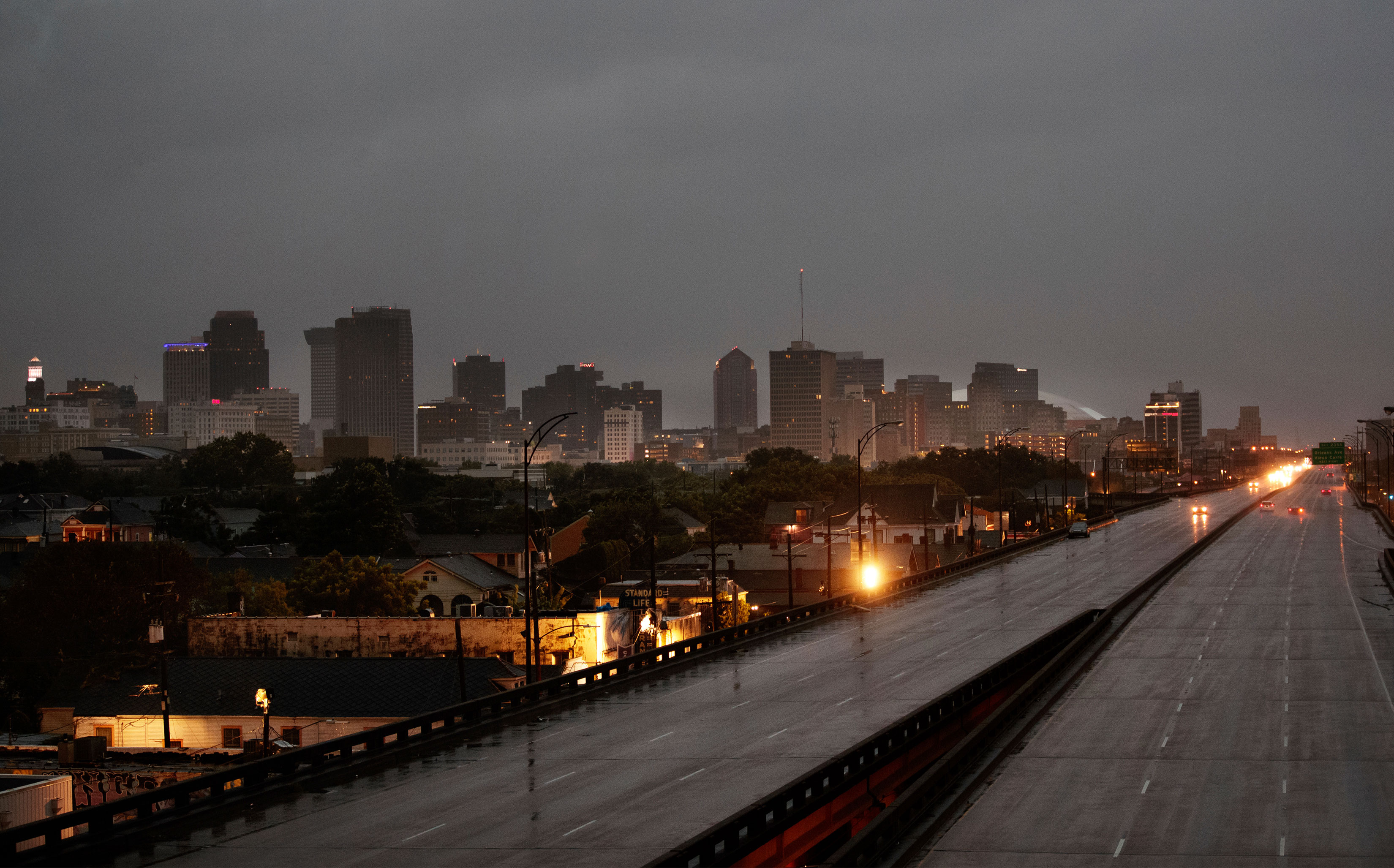 Few motorists travel on the 1-10 ahead of the arrival of Hurricane Ida in New Orleans, Louisiana, on August 29, 2021.