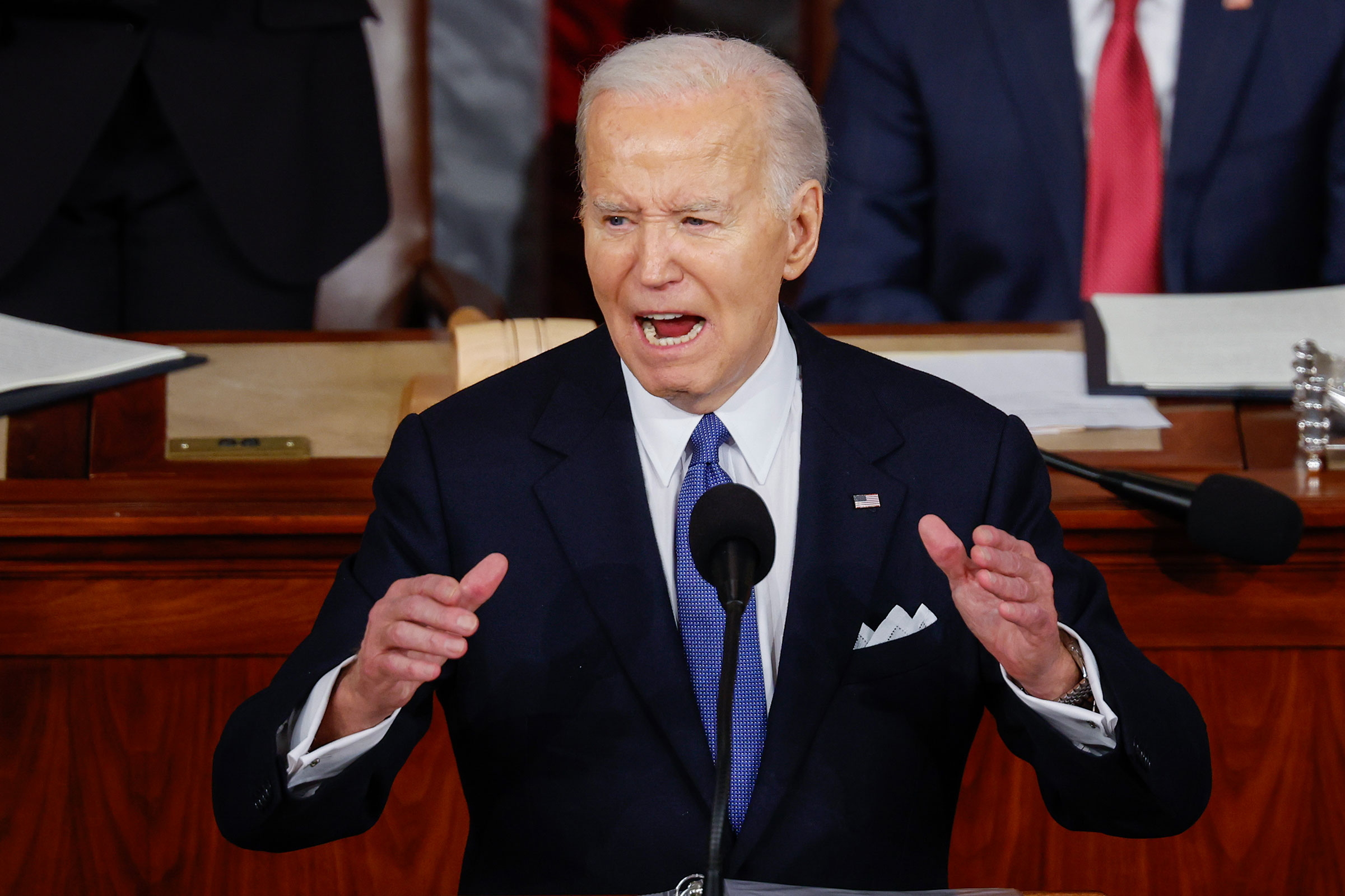 President Joe Biden delivers the State of the Union address during a joint meeting of Congress in the House chamber at the US Capitol on March 7, in Washington, DC. 