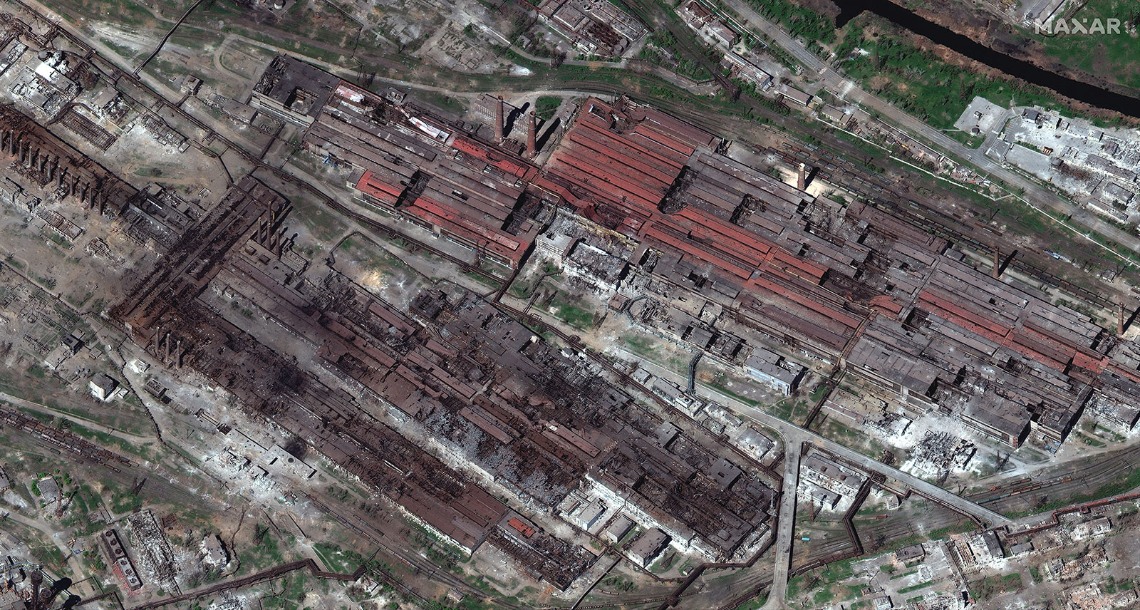Satellite imagery shows what remains of the Azovstal steel plant in Mariupol, Ukraine, on April 29.