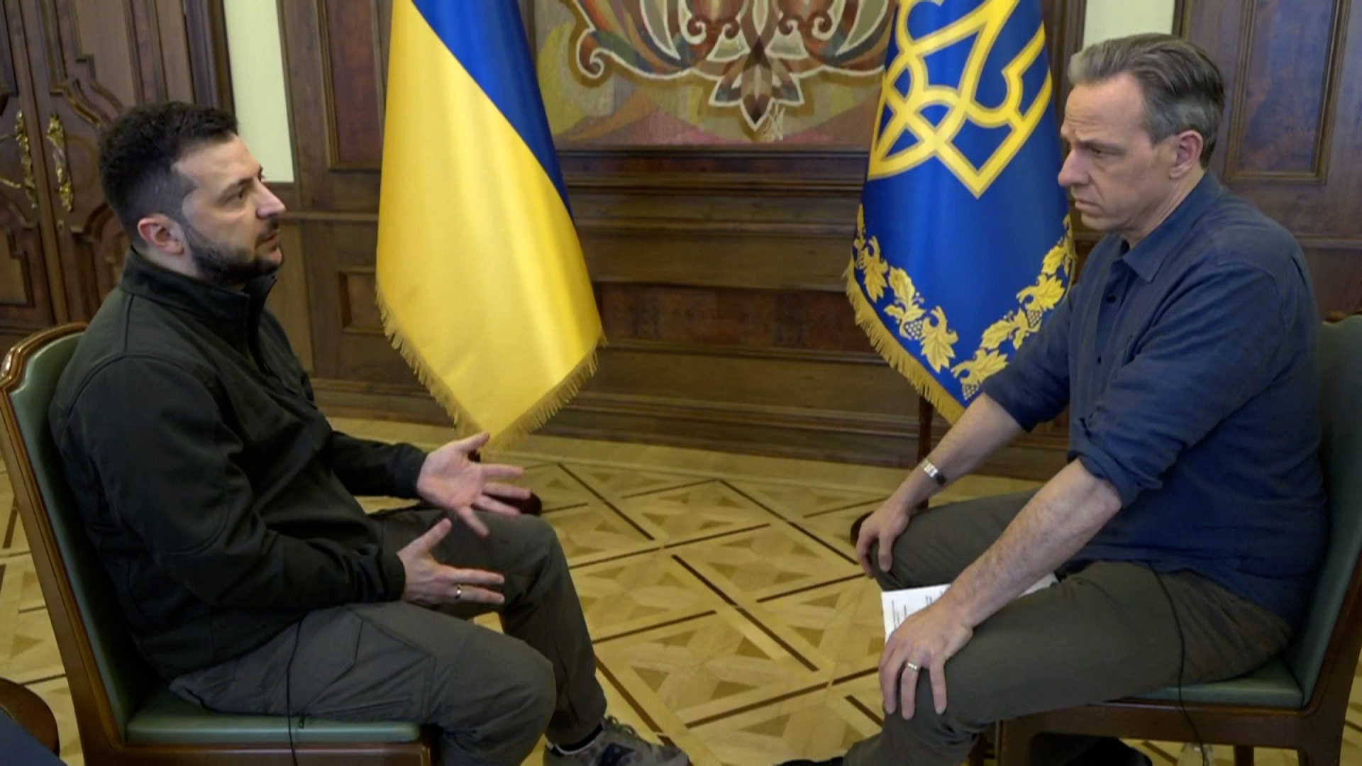 Ukrainian President Volodymyr Zelensky speaks with CNN’s Jake Tapper. 