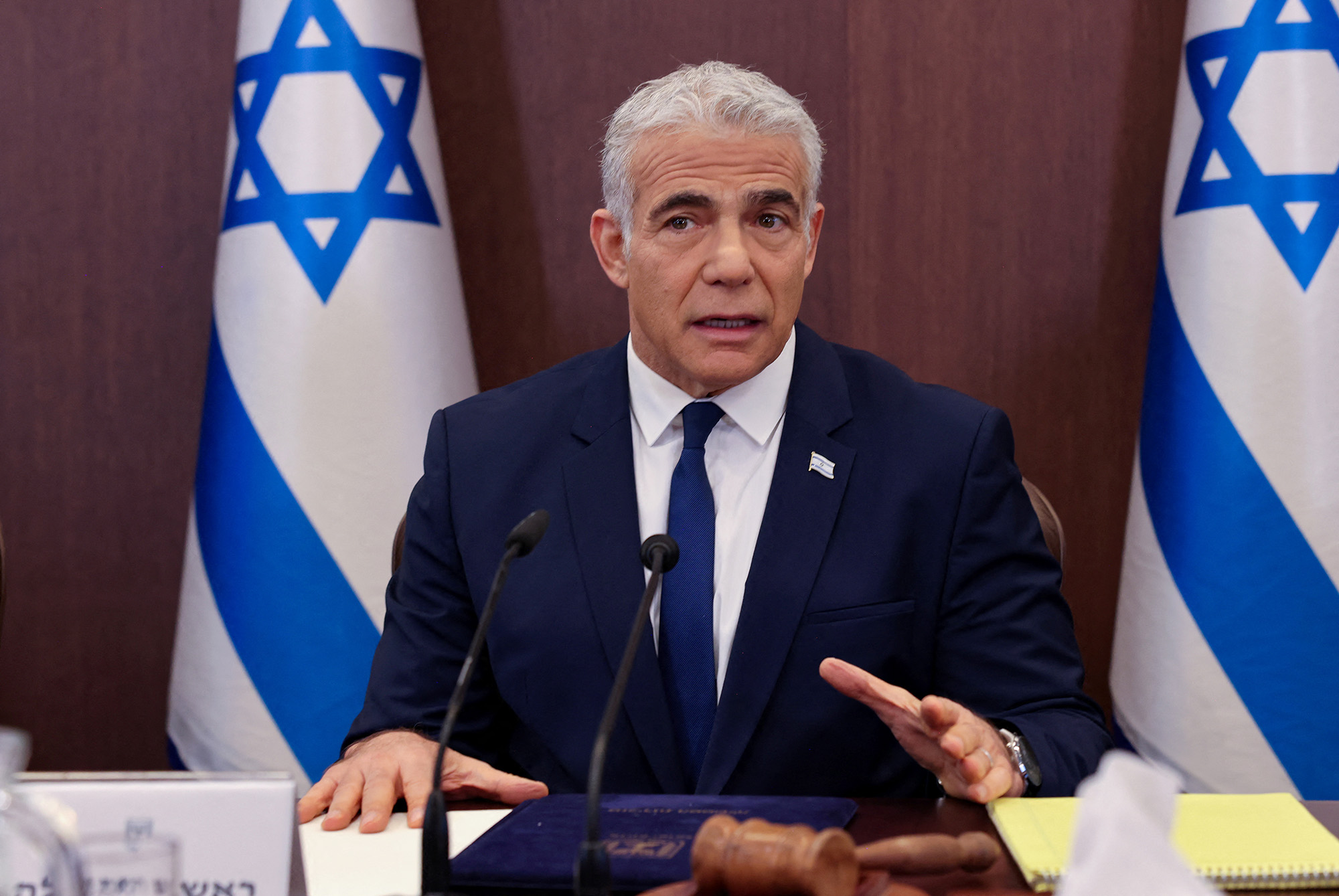 Israel's former Prime Minister Yair Lapid heads a cabinet meeting in Jerusalem, on November 20, 2022. 